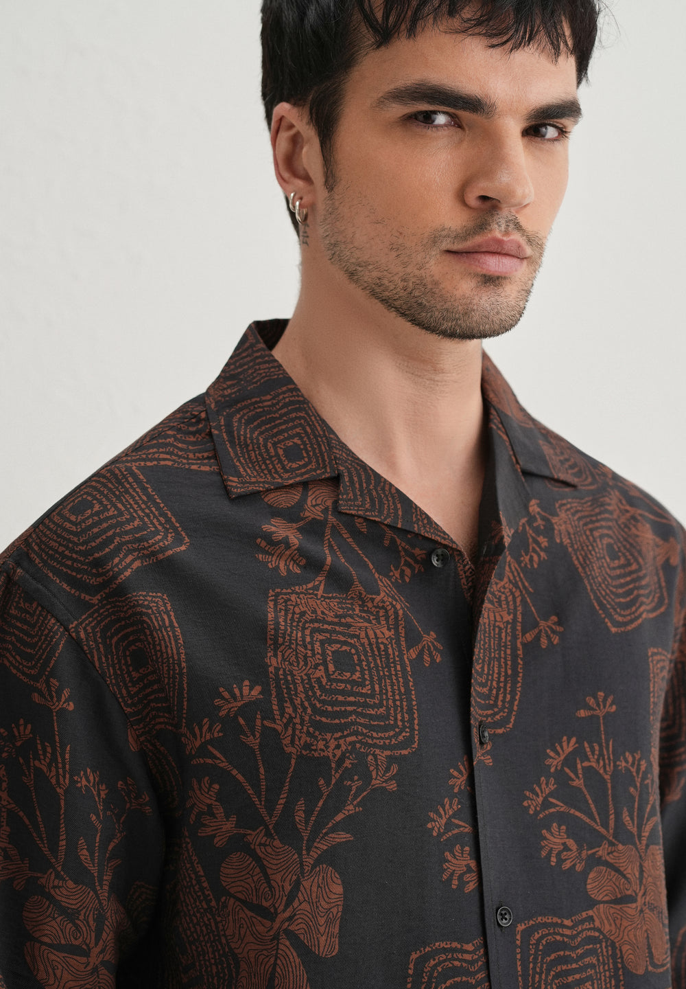 Black Rustic Square Motif Printed Shirt