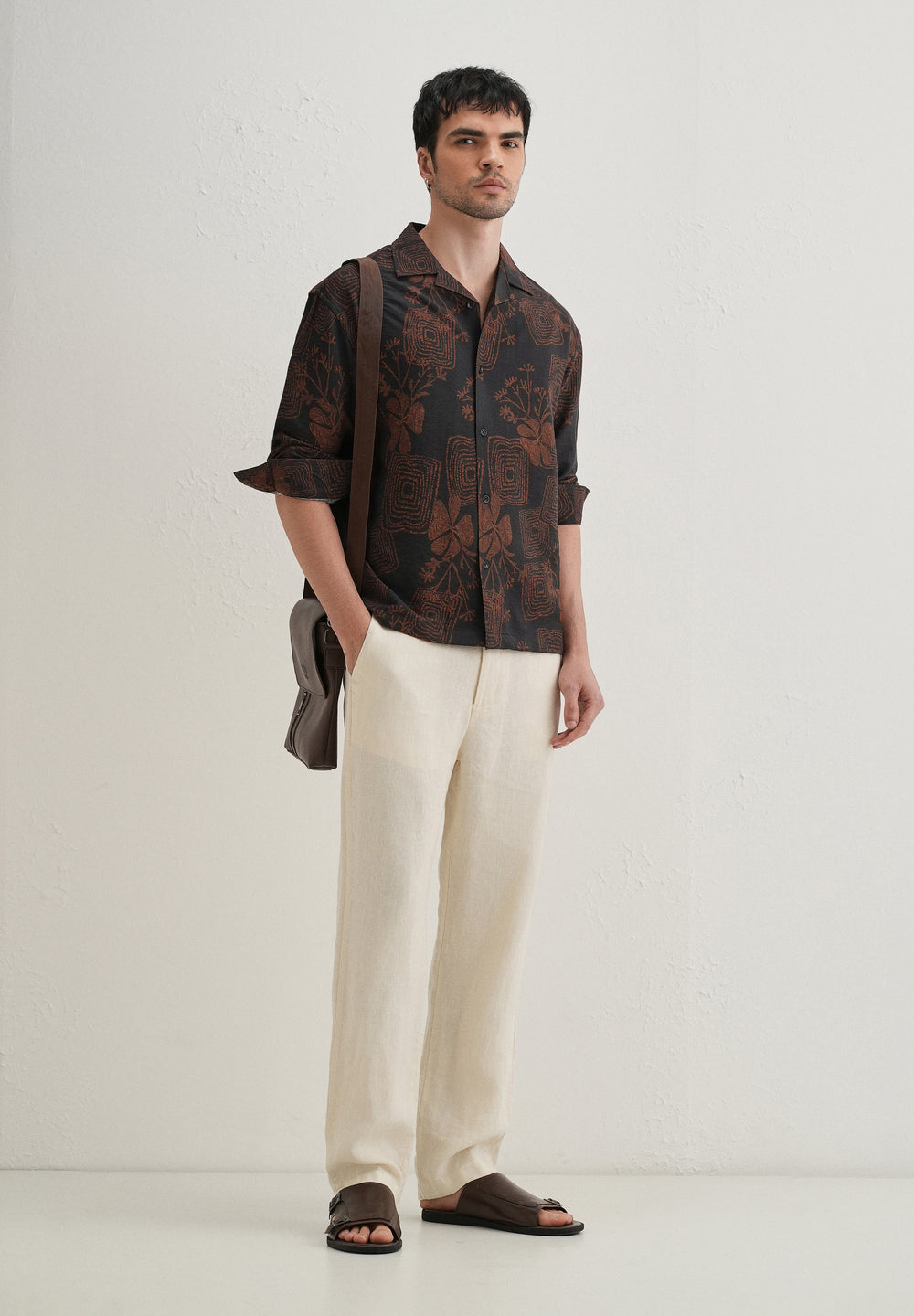 Black Rustic Square Motif Printed Shirt