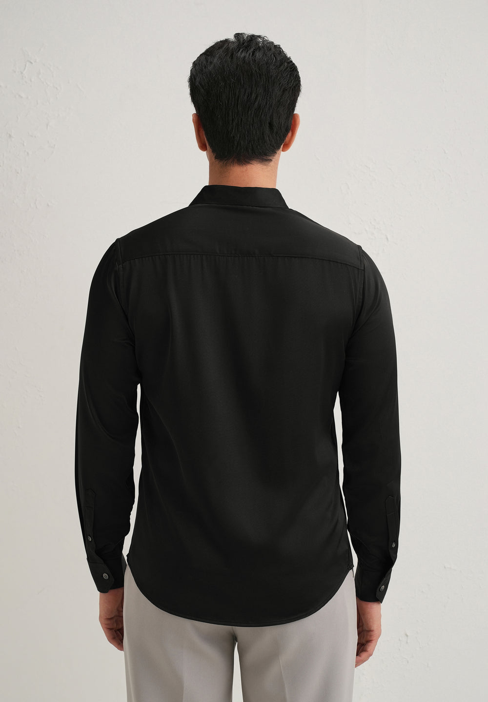 Black Satin-Finish Plain Shirt