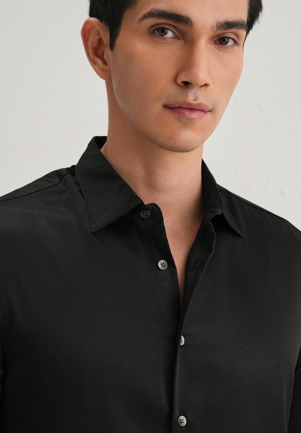 Black Satin-Finish Plain Shirt