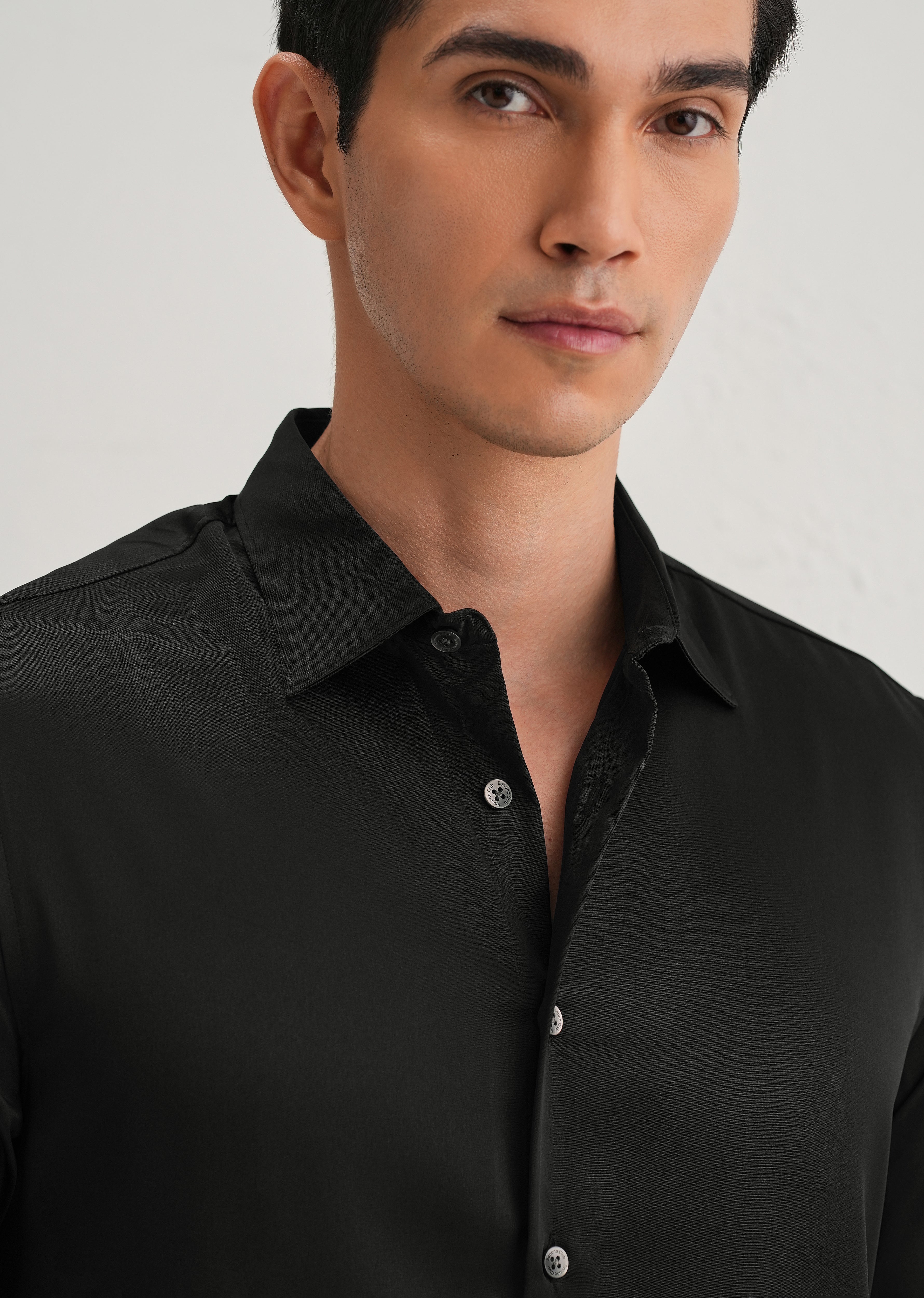 Black Satin-Finish Plain Shirt