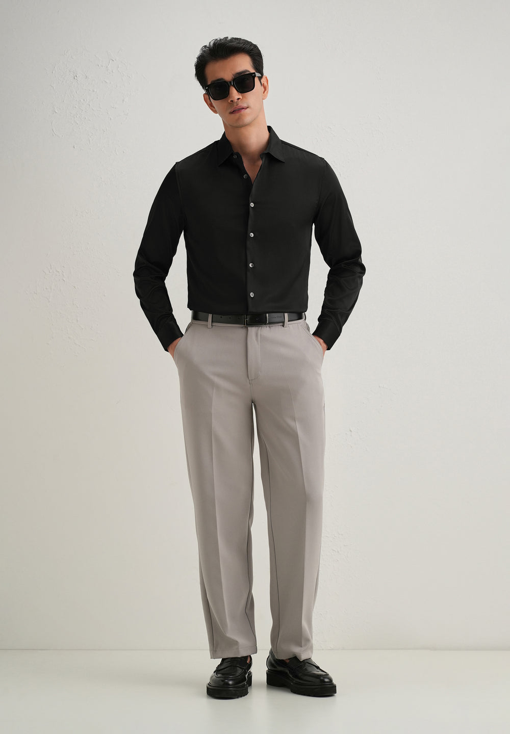 Black Satin-Finish Plain Shirt