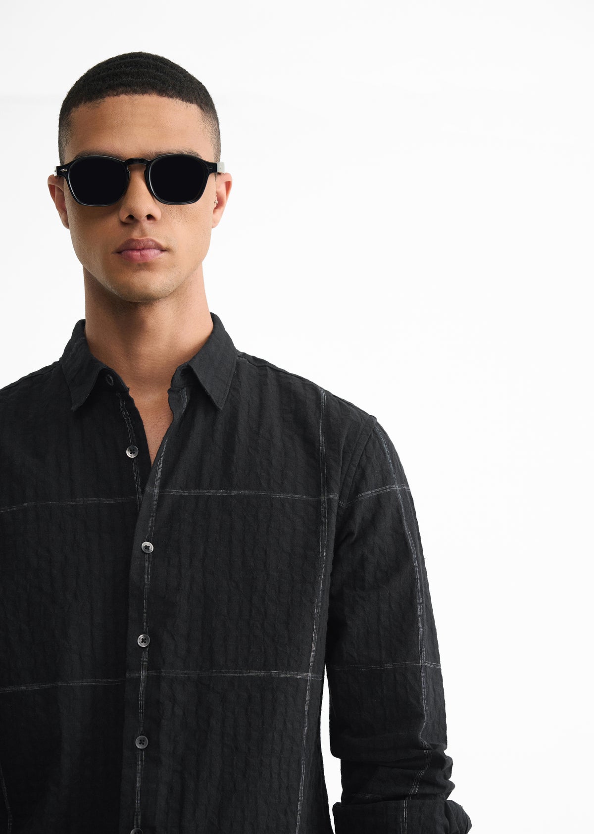 Black Self Check Cotton Shirt