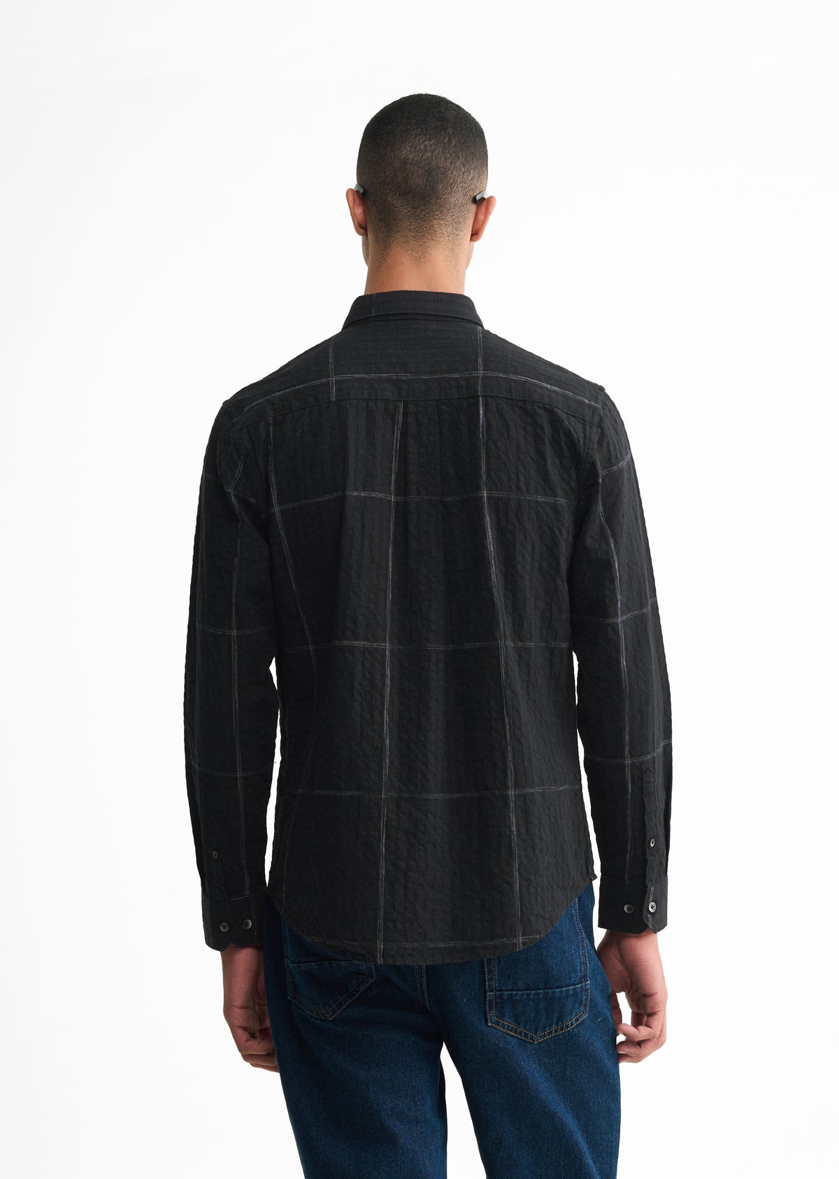 Black Self Check Cotton Shirt