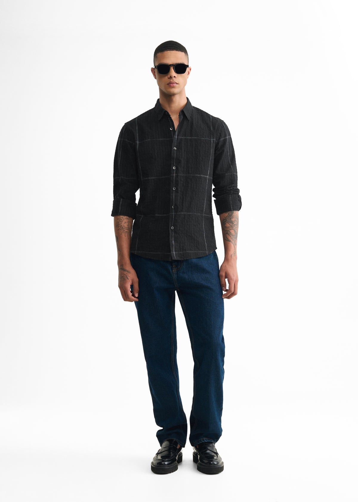 Black Self Check Cotton Shirt