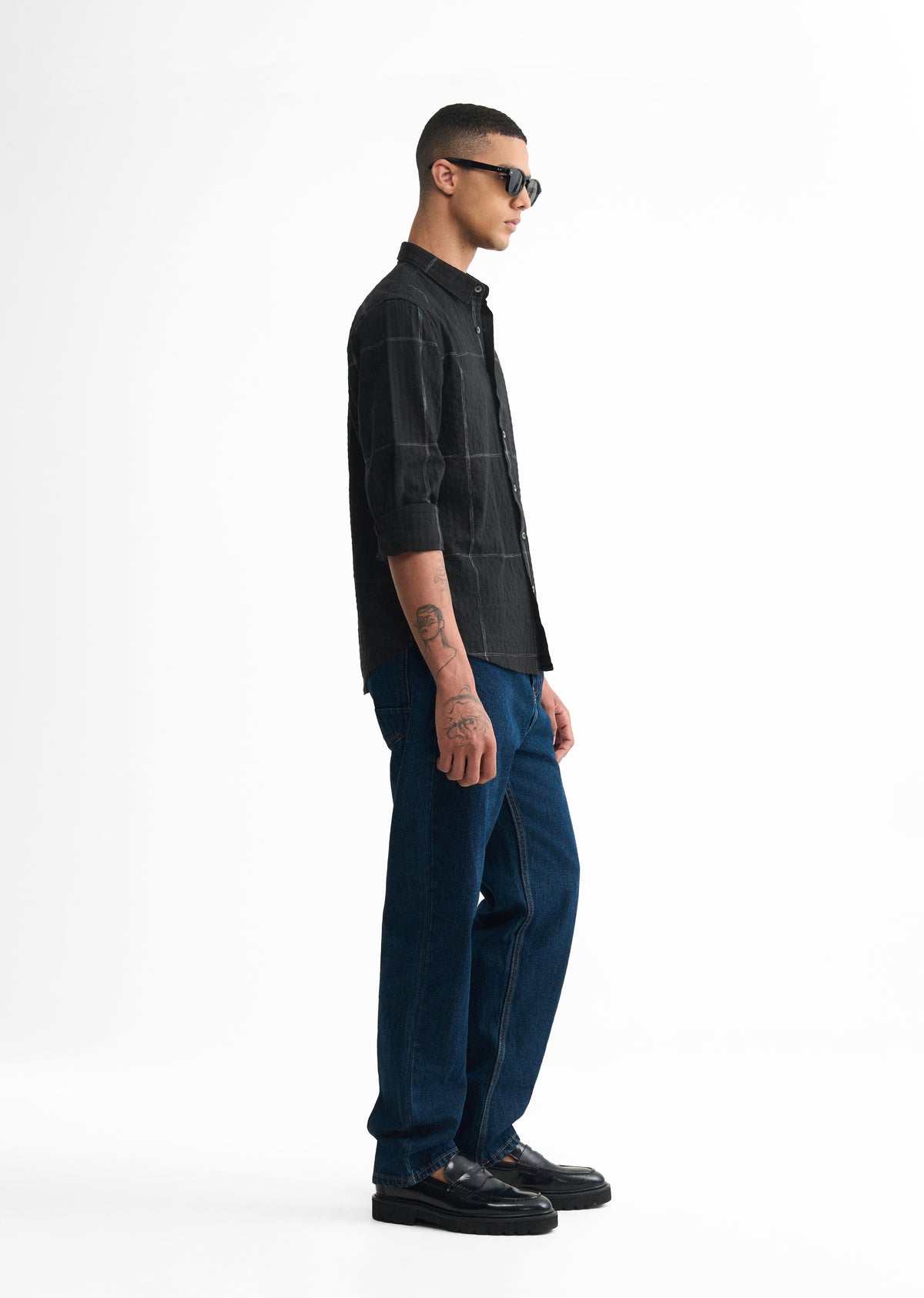 Black Self Check Cotton Shirt