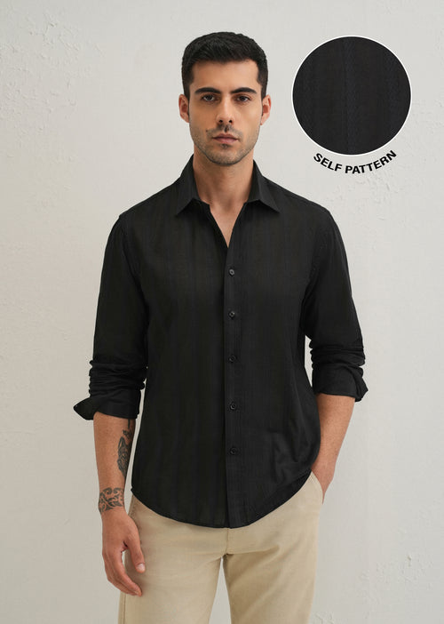 Black Self Pattern Blended Cotton Shirt