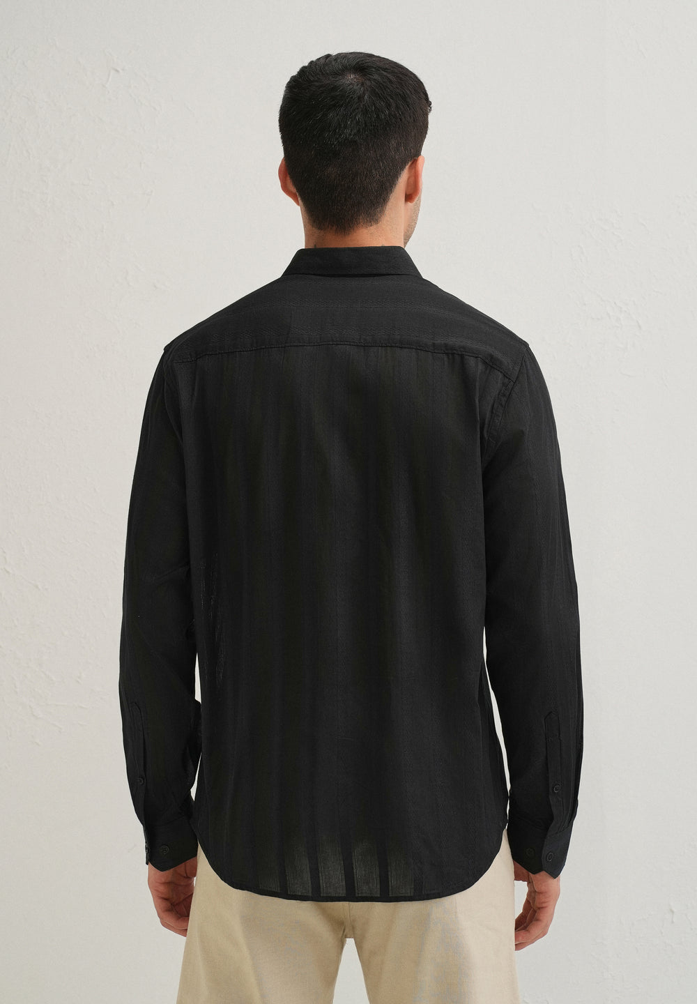 Black Self Pattern Blended Cotton Shirt
