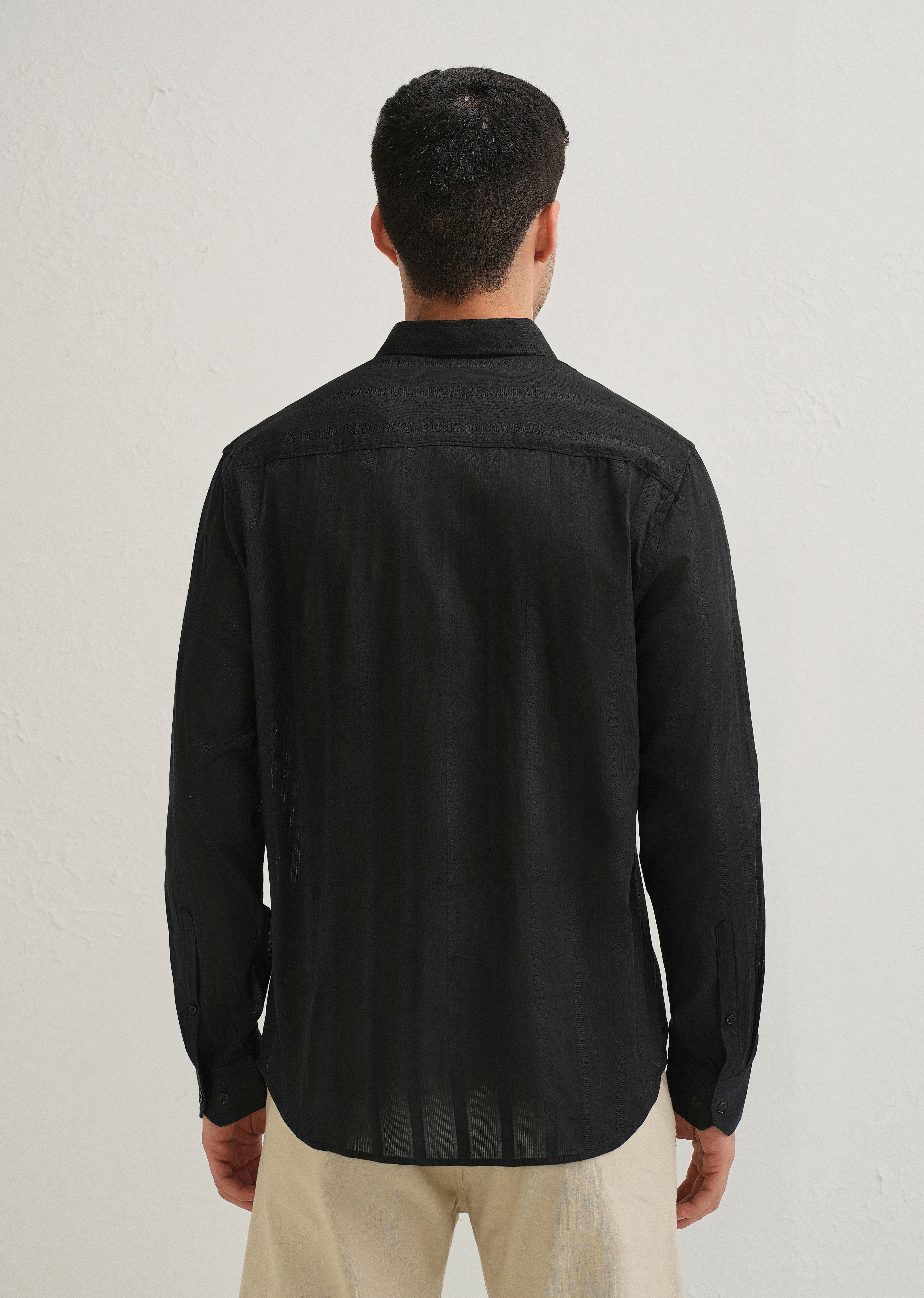 Black Self Pattern Blended Cotton Shirt