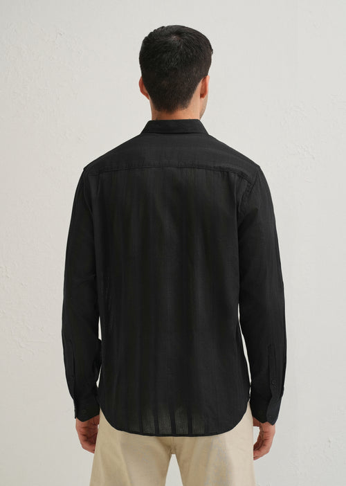 Black Self Pattern Blended Cotton Shirt