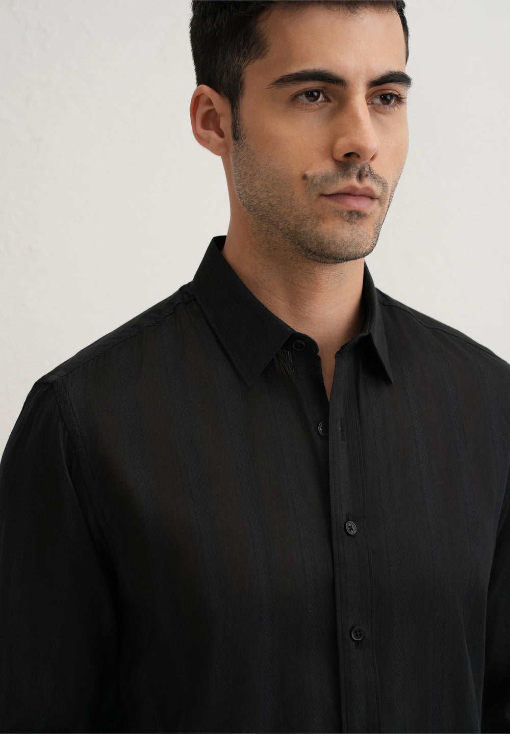 Black Self Pattern Blended Cotton Shirt