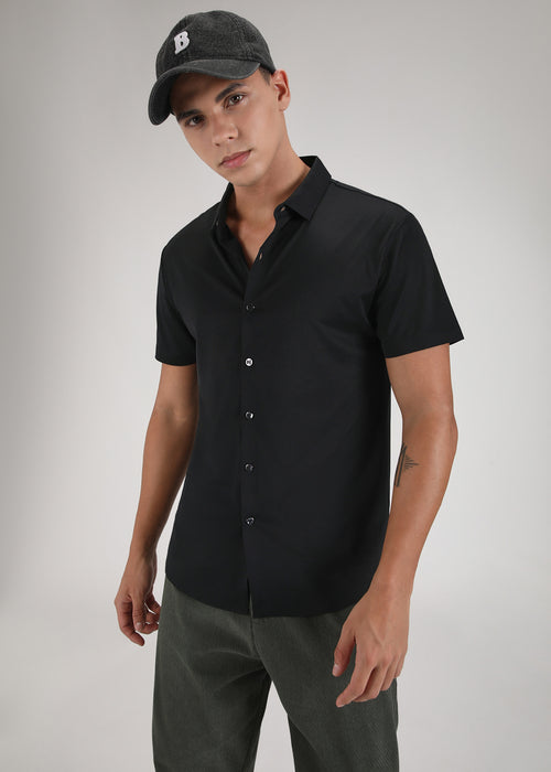 Black Self Patterned Stitchless Shirt