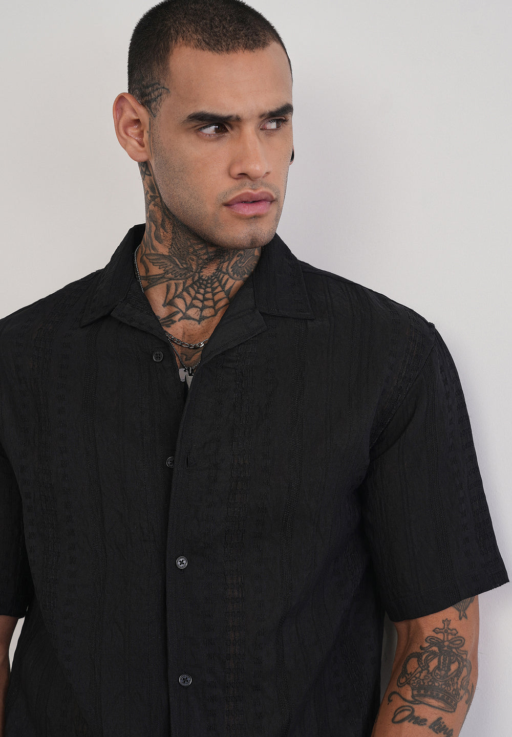 Deep Black Self Patterned Shirt