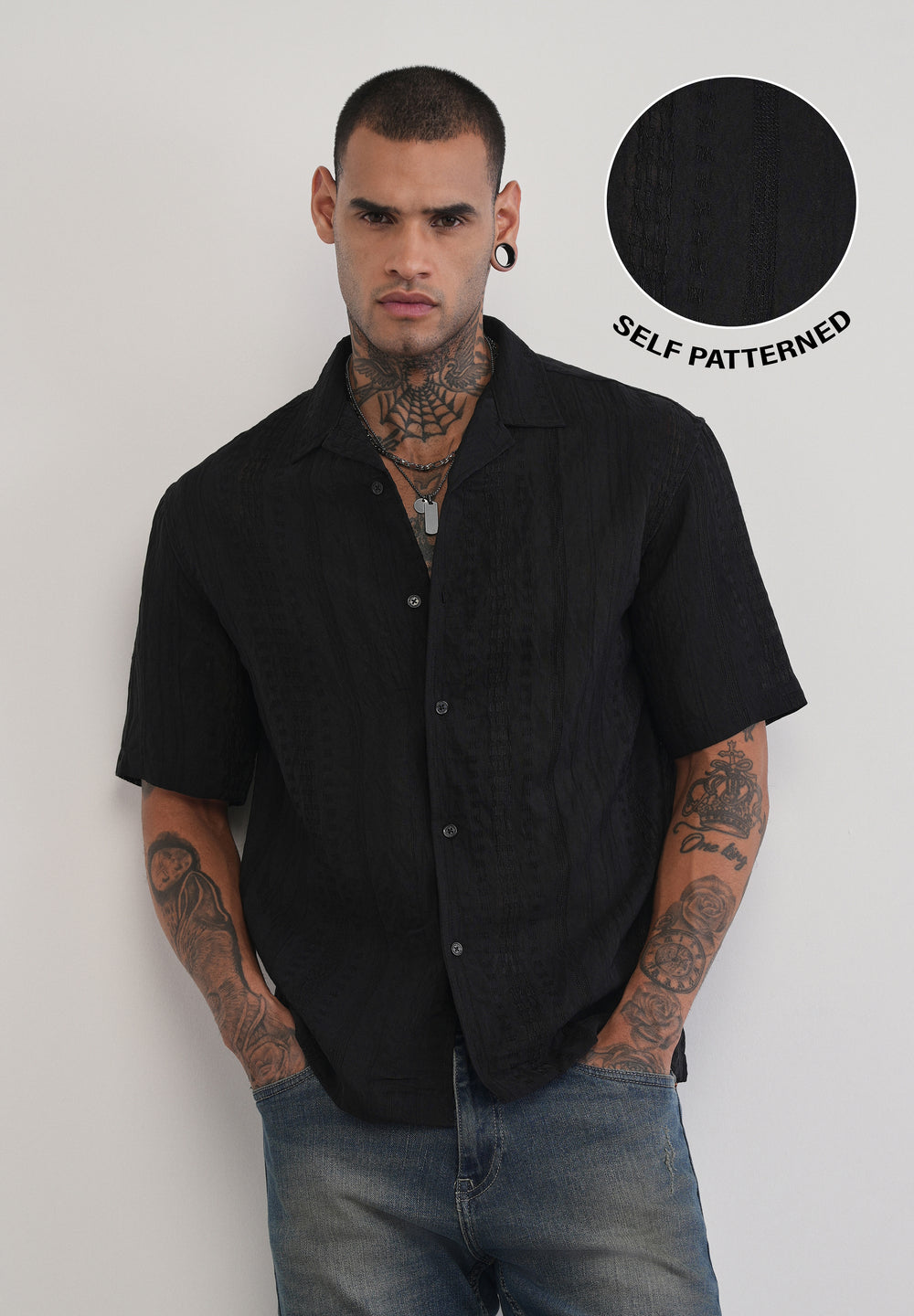 Deep Black Self Patterned Shirt
