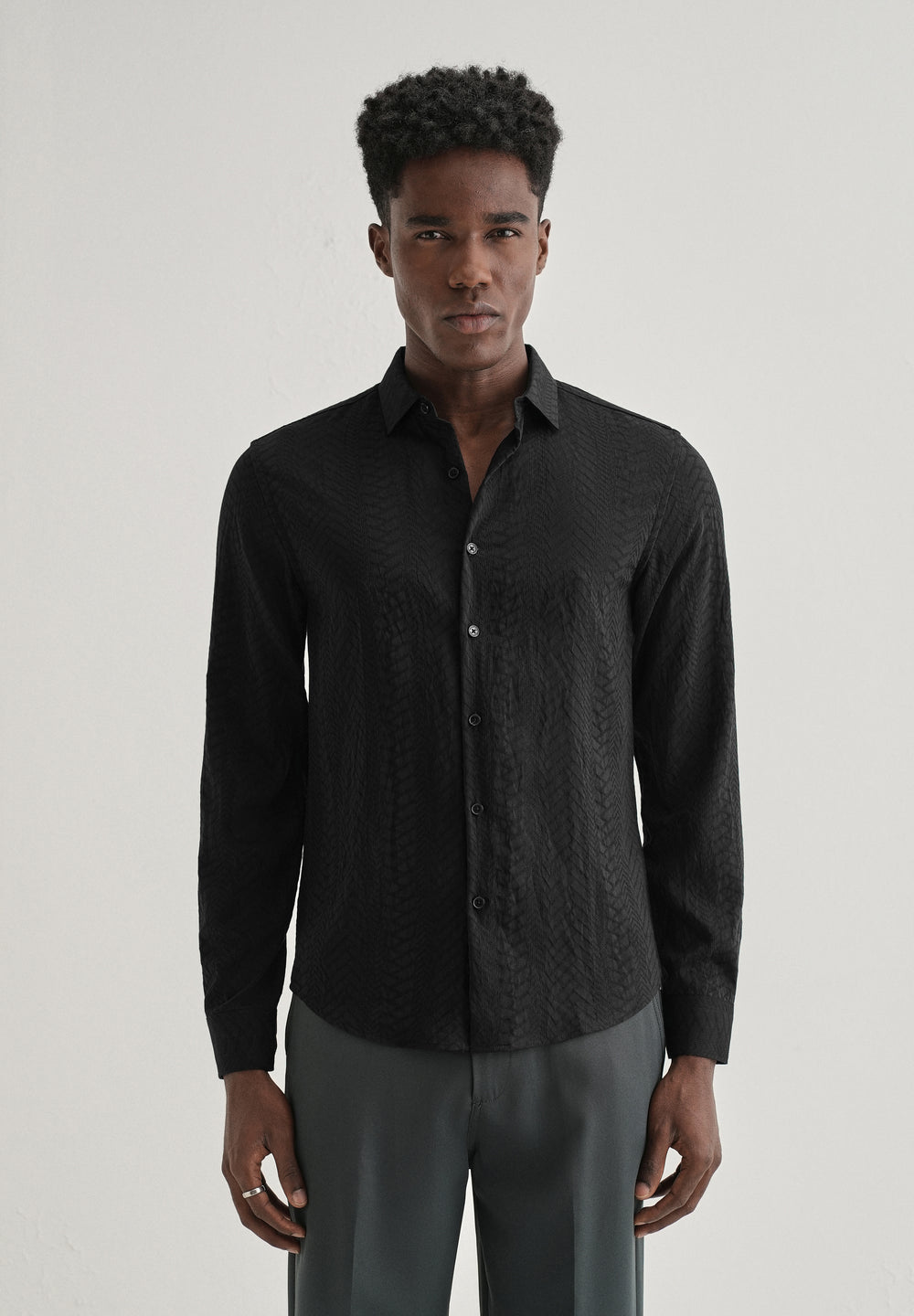 Midnight Black Self Patterned Shirt