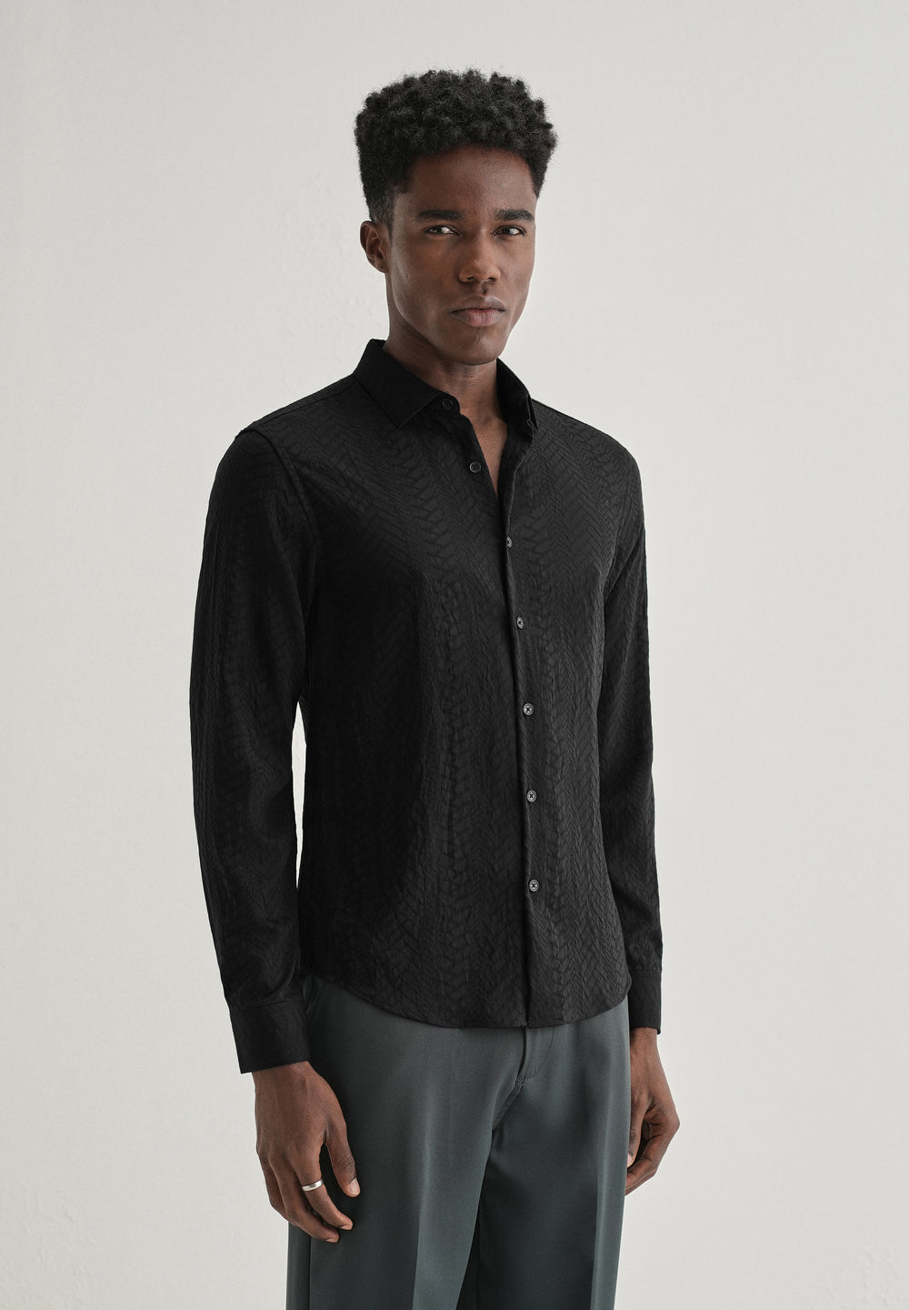 Midnight Black Self Patterned Shirt