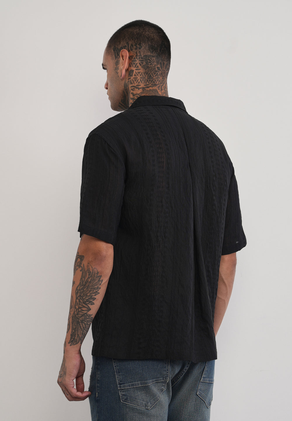 Deep Black Self Patterned Shirt