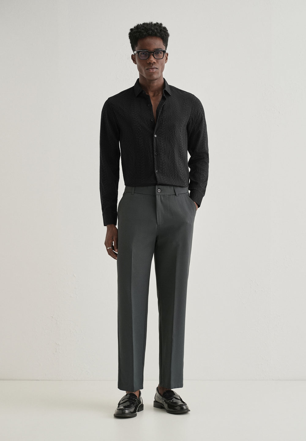 Midnight Black Self Patterned Shirt