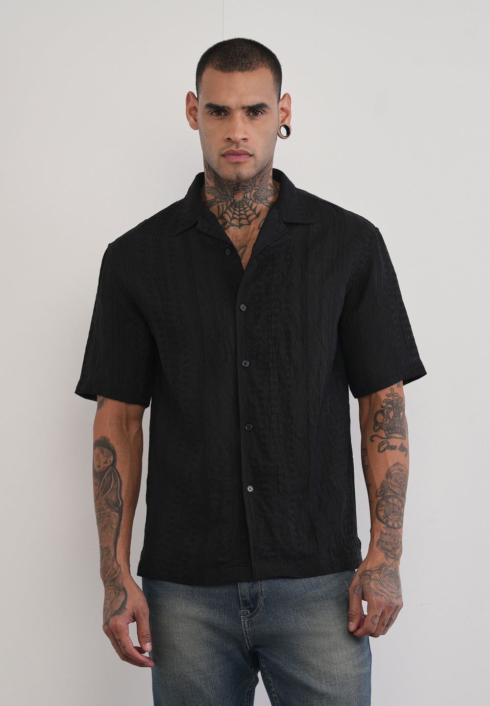 Deep Black Self Patterned Shirt