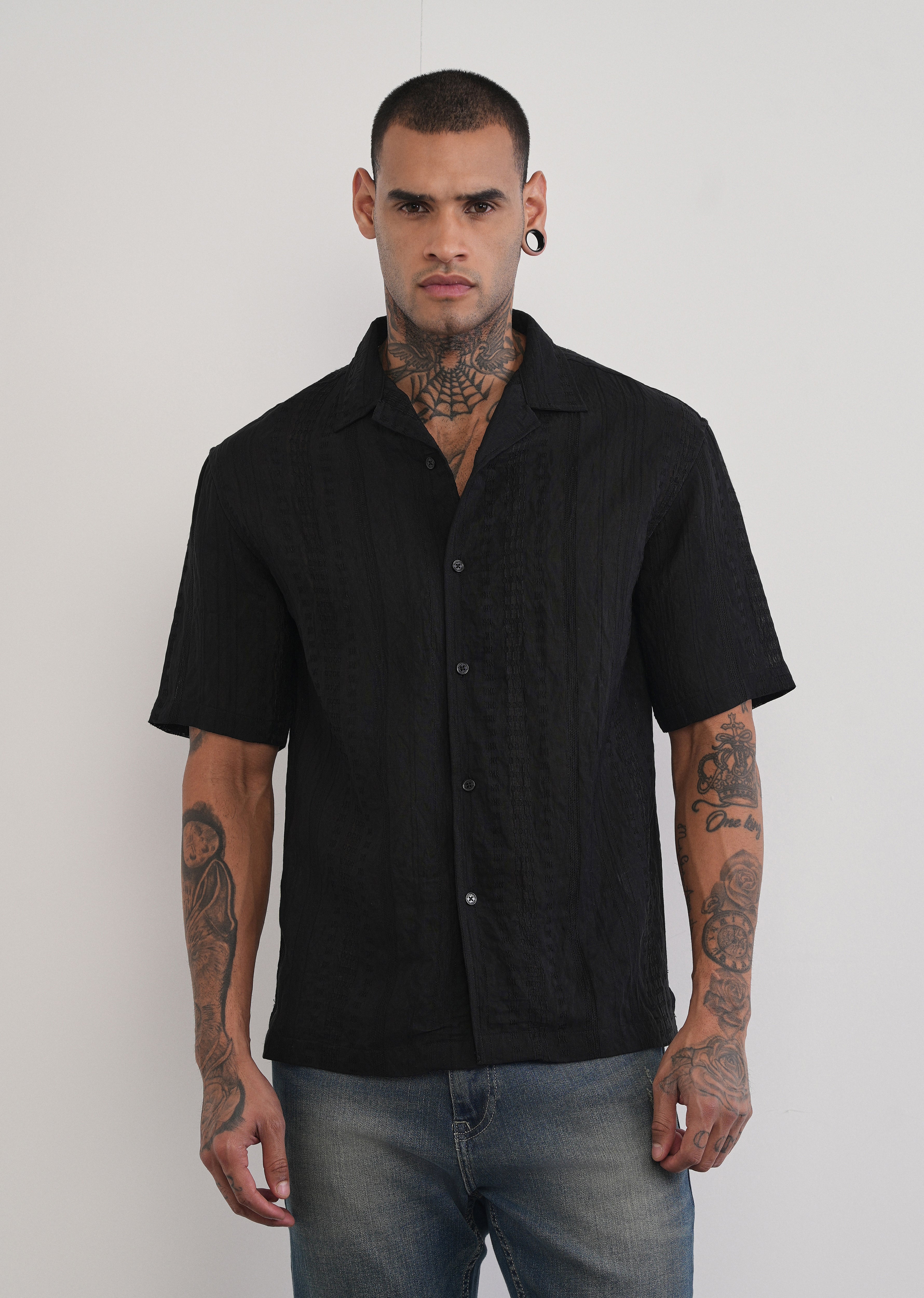 Deep Black Self Patterned Shirt