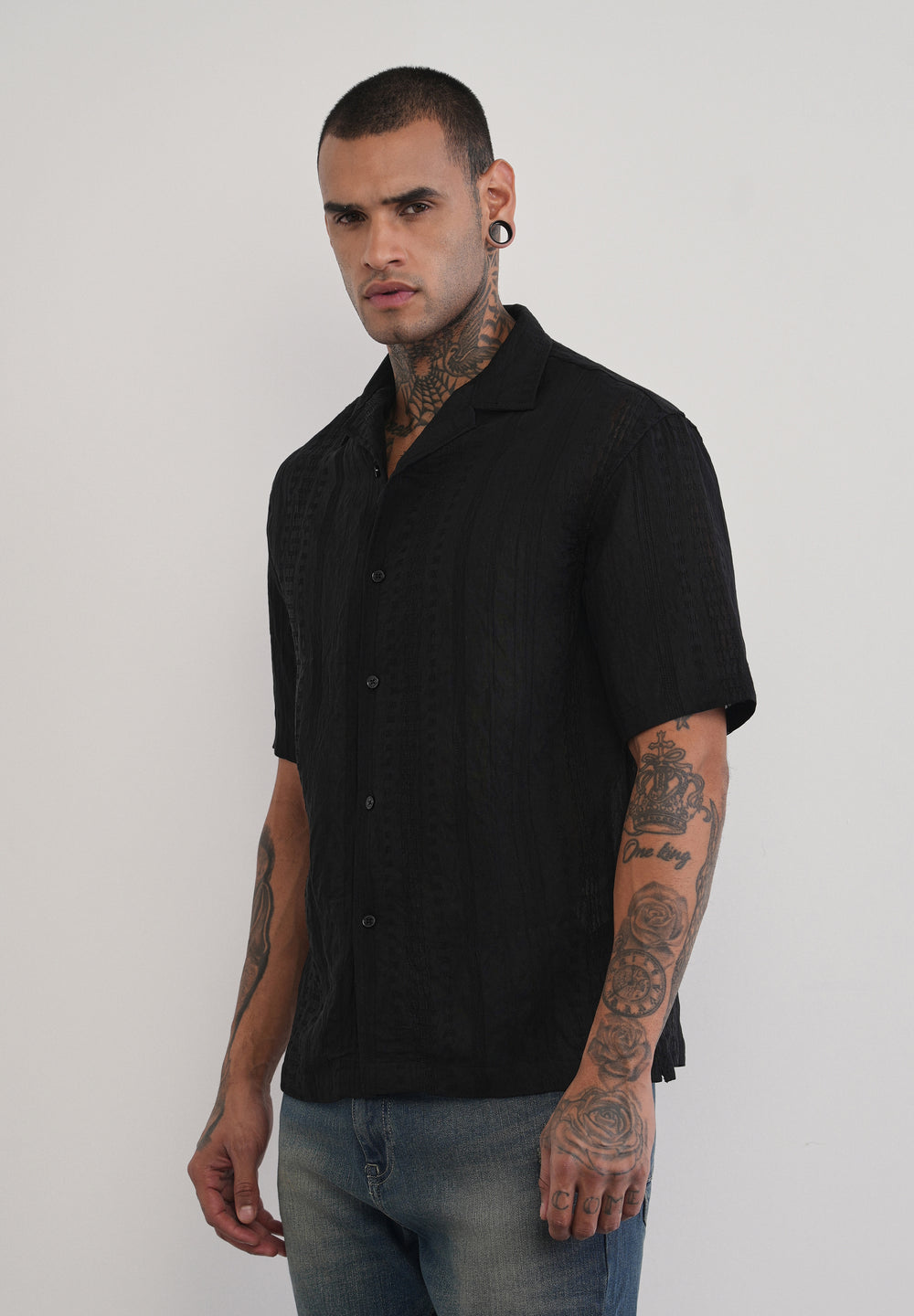 Deep Black Self Patterned Shirt