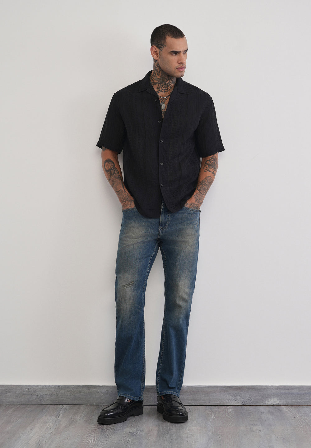 Deep Black Self Patterned Shirt