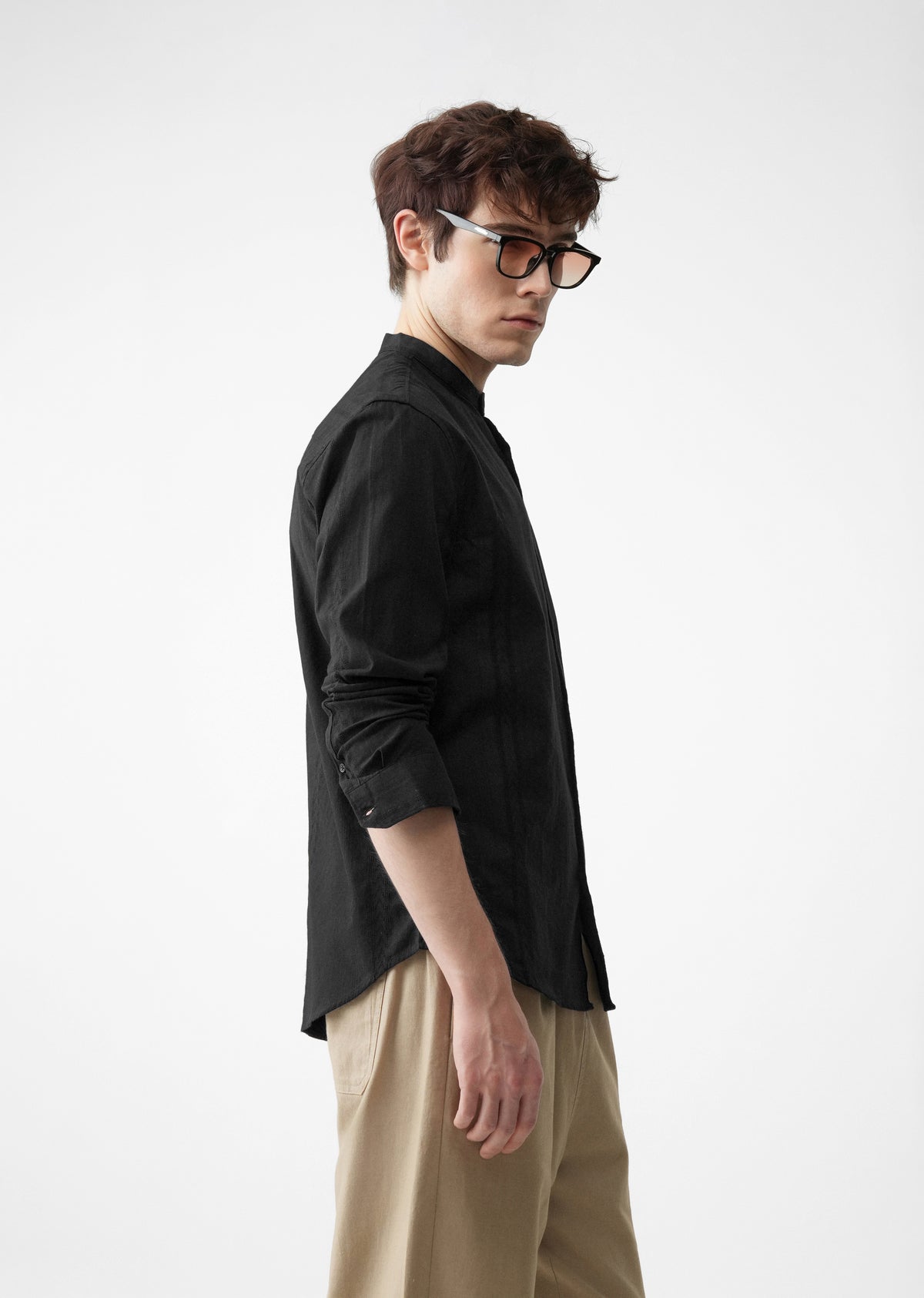 Black Self Stripe Cotton Shirt