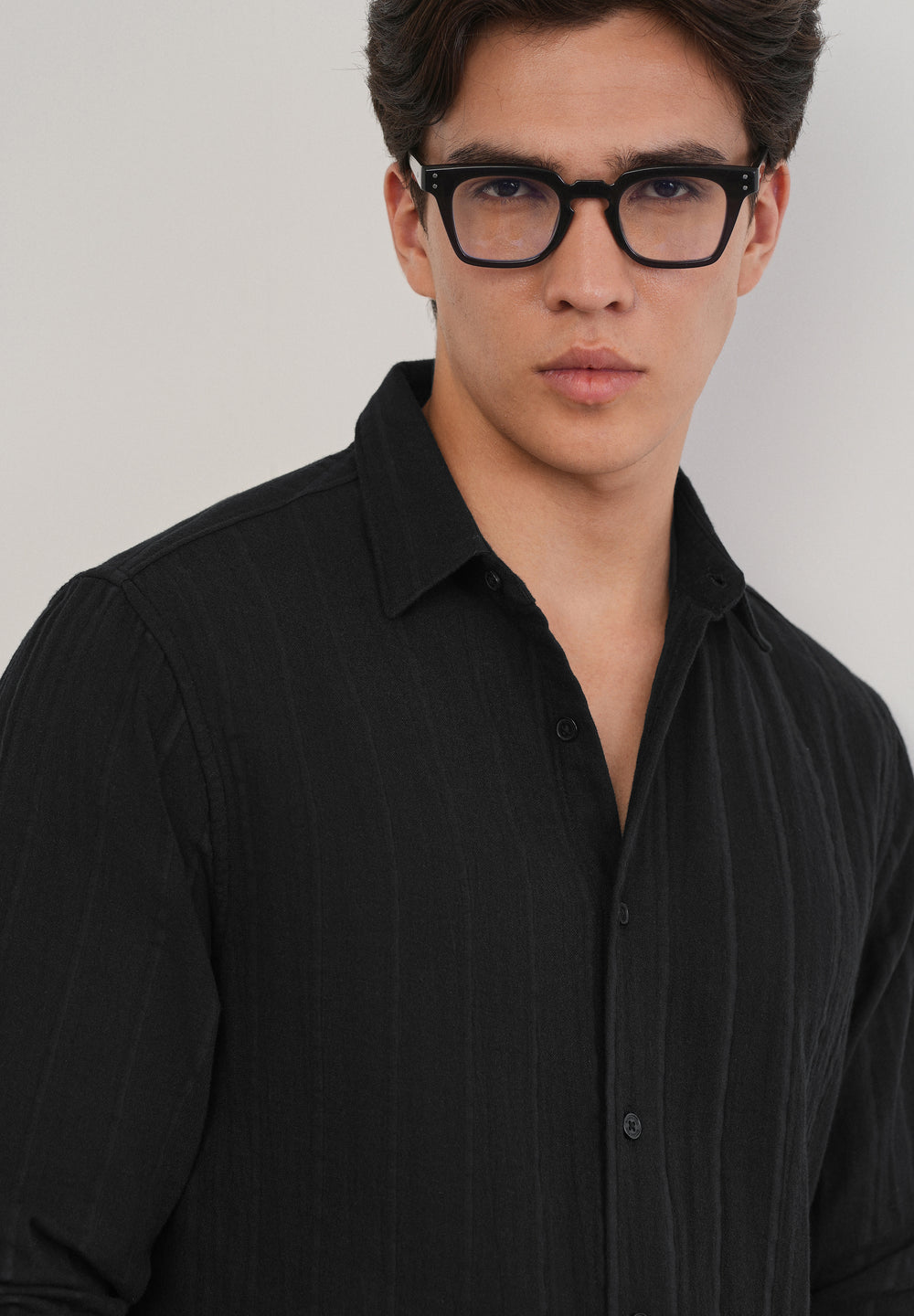 Black Self Striped Cotton Shirt