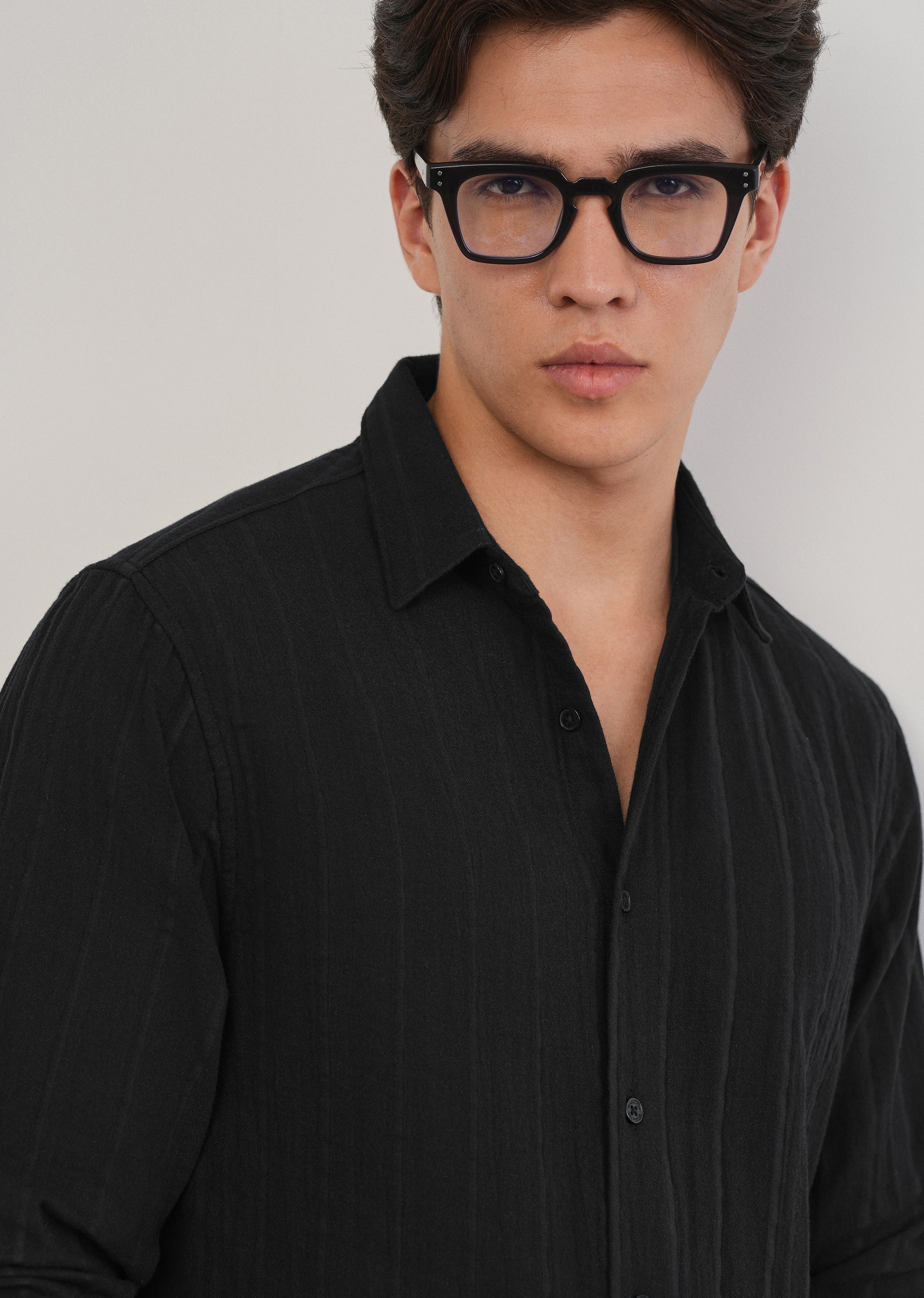 Black Self Striped Cotton Shirt