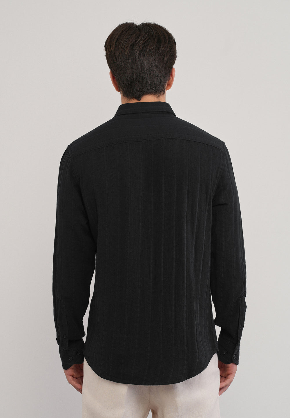 Black Self Striped Cotton Shirt