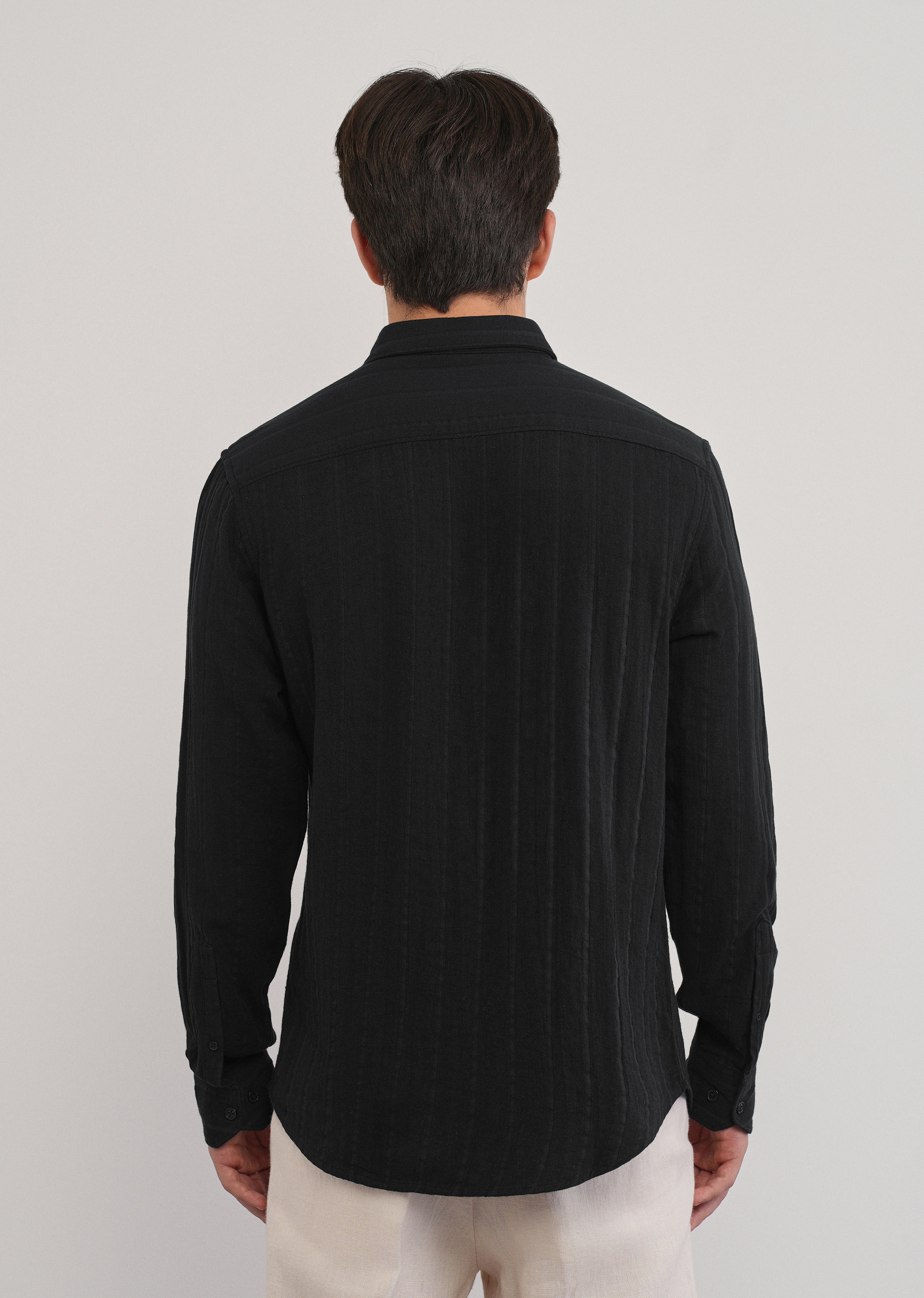 Black Self Striped Cotton Shirt