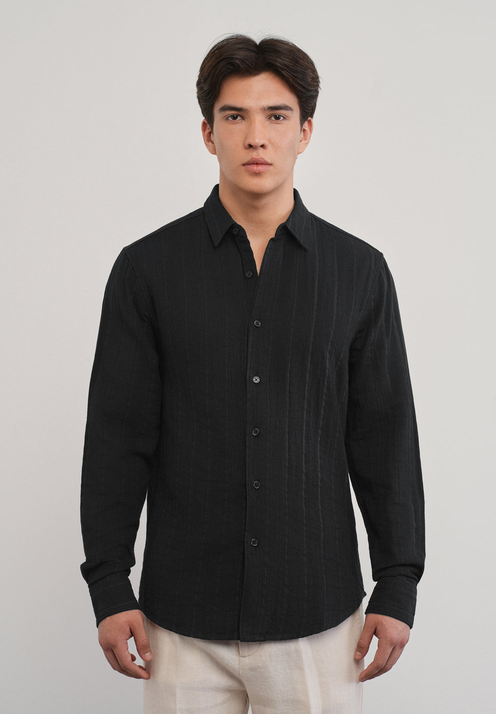 Black Self Striped Cotton Shirt