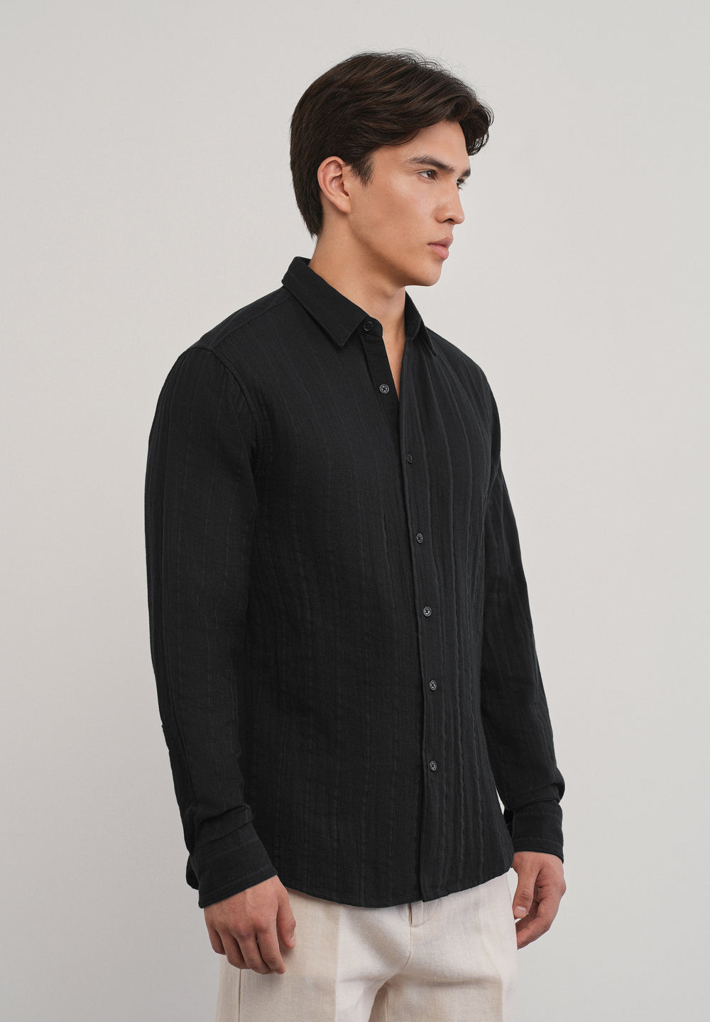 Black Self Striped Cotton Shirt