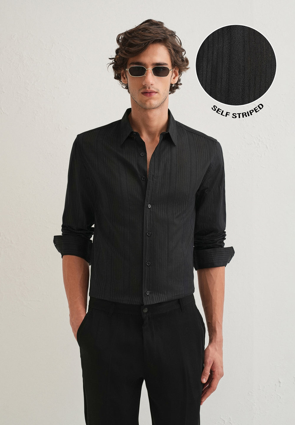 Black Self Striped Shirt