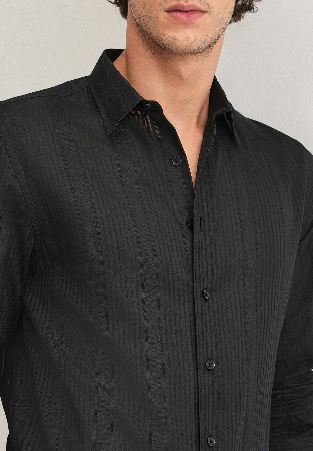 Black Self Striped Shirt