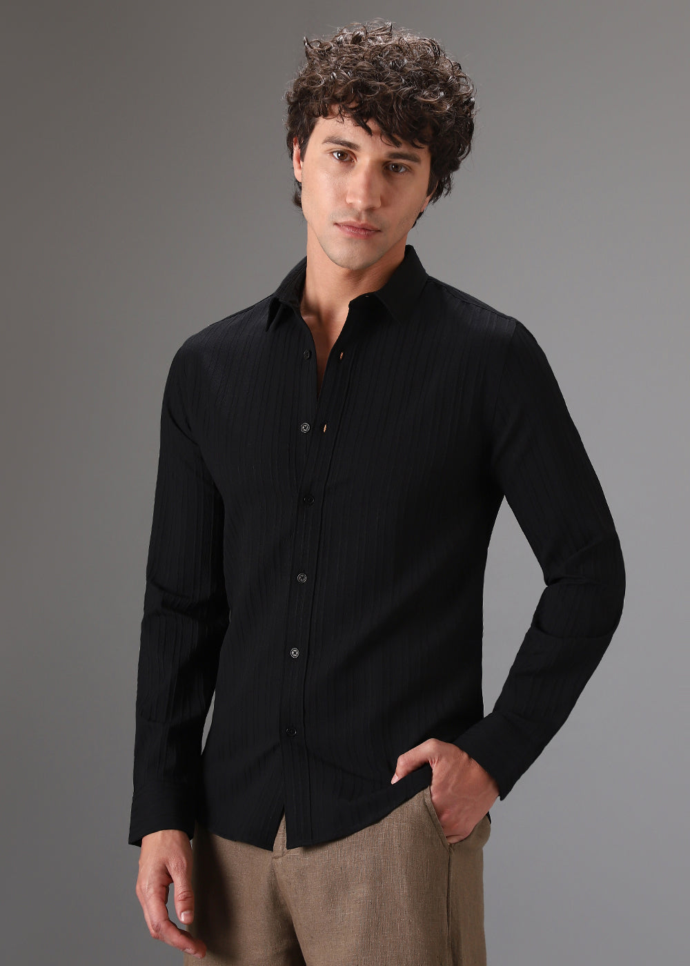 Black Self Striped Shirt