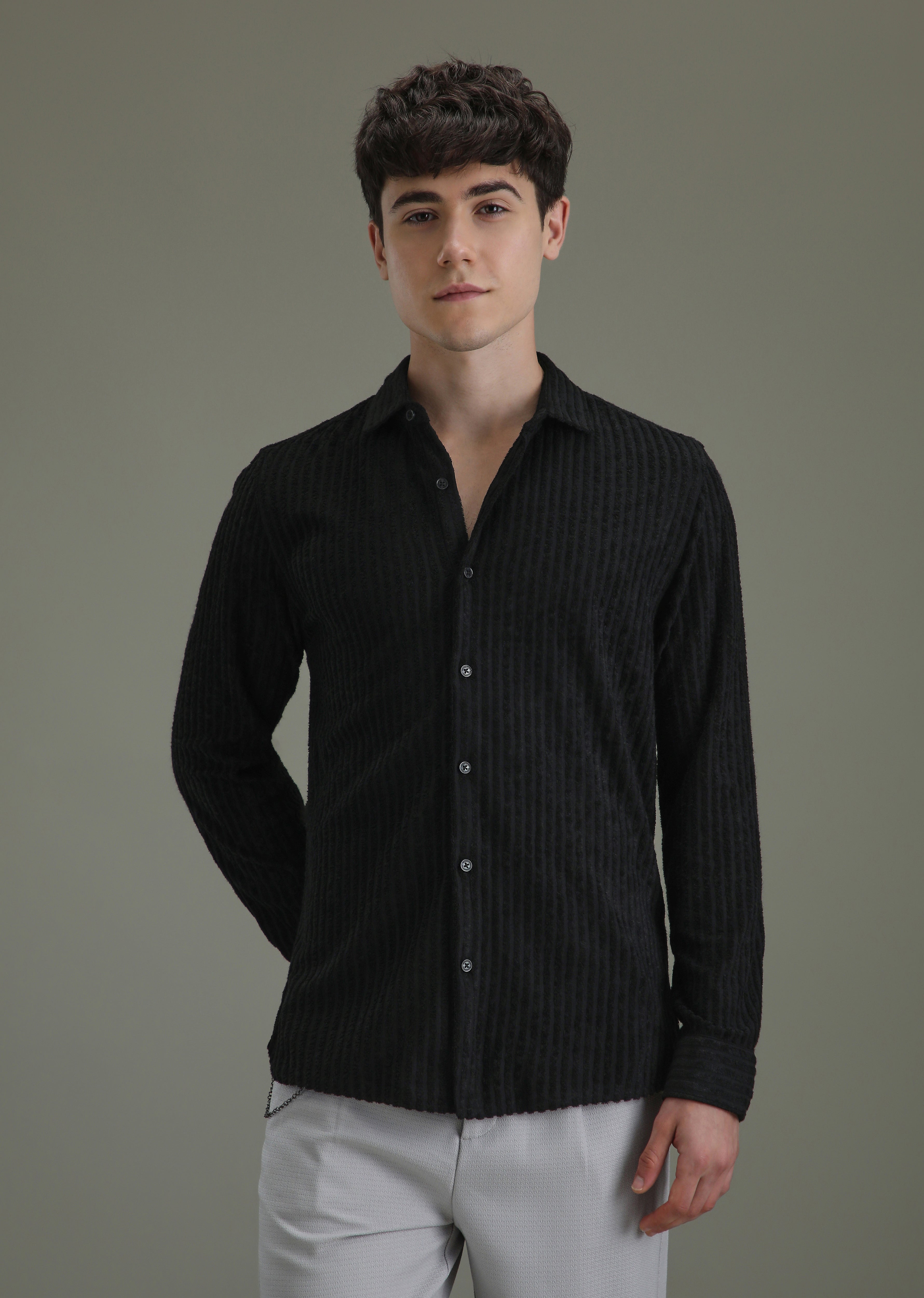 Black Corduroy Stripe Shirt