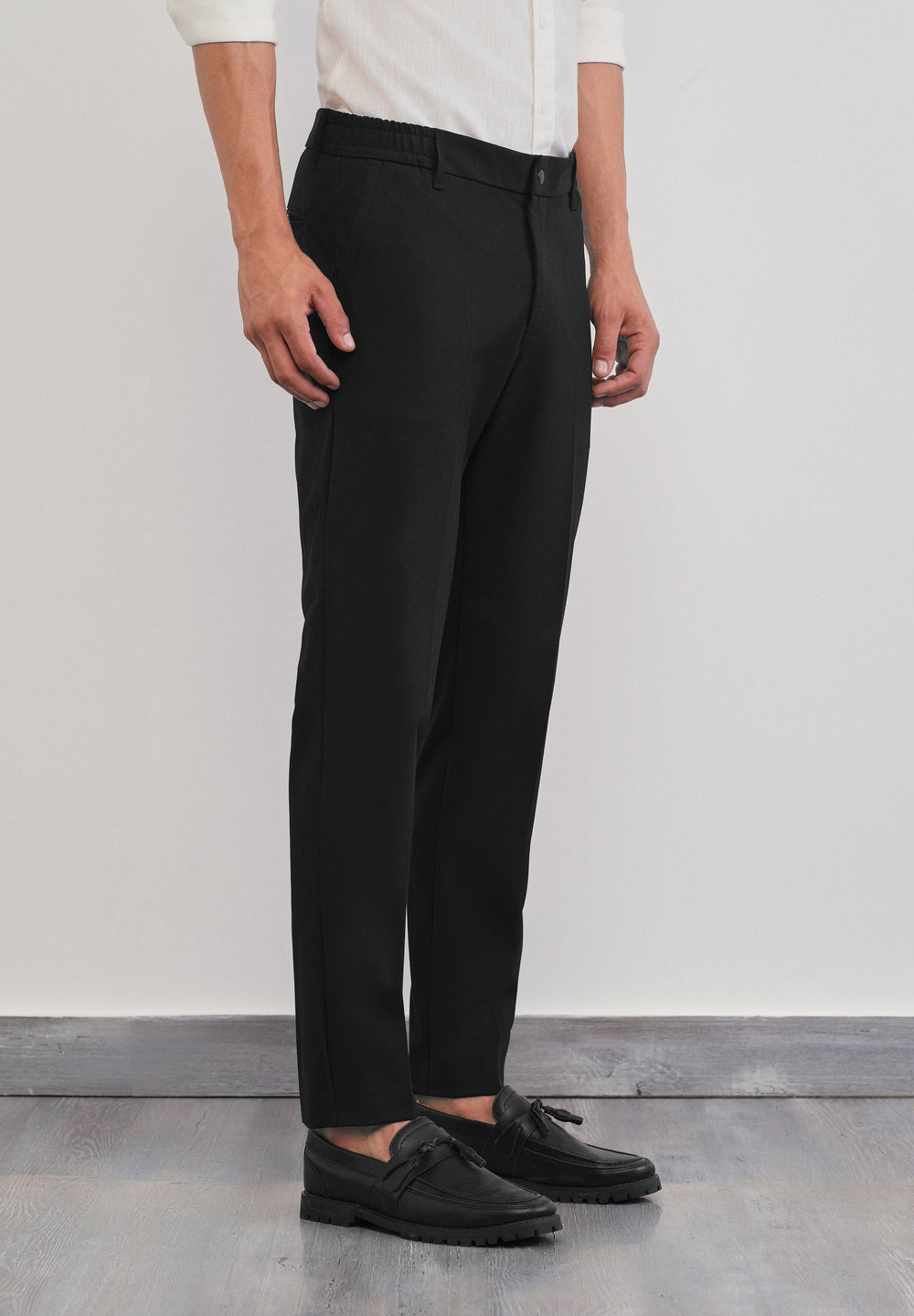 Black Semi-Elastic Slim Fit Trouser