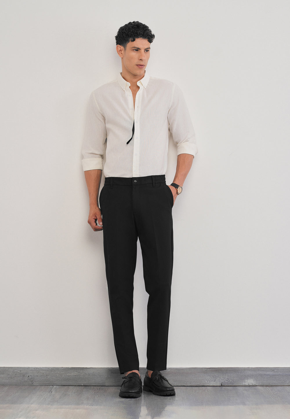 Black Semi-Elastic Slim Fit Trouser