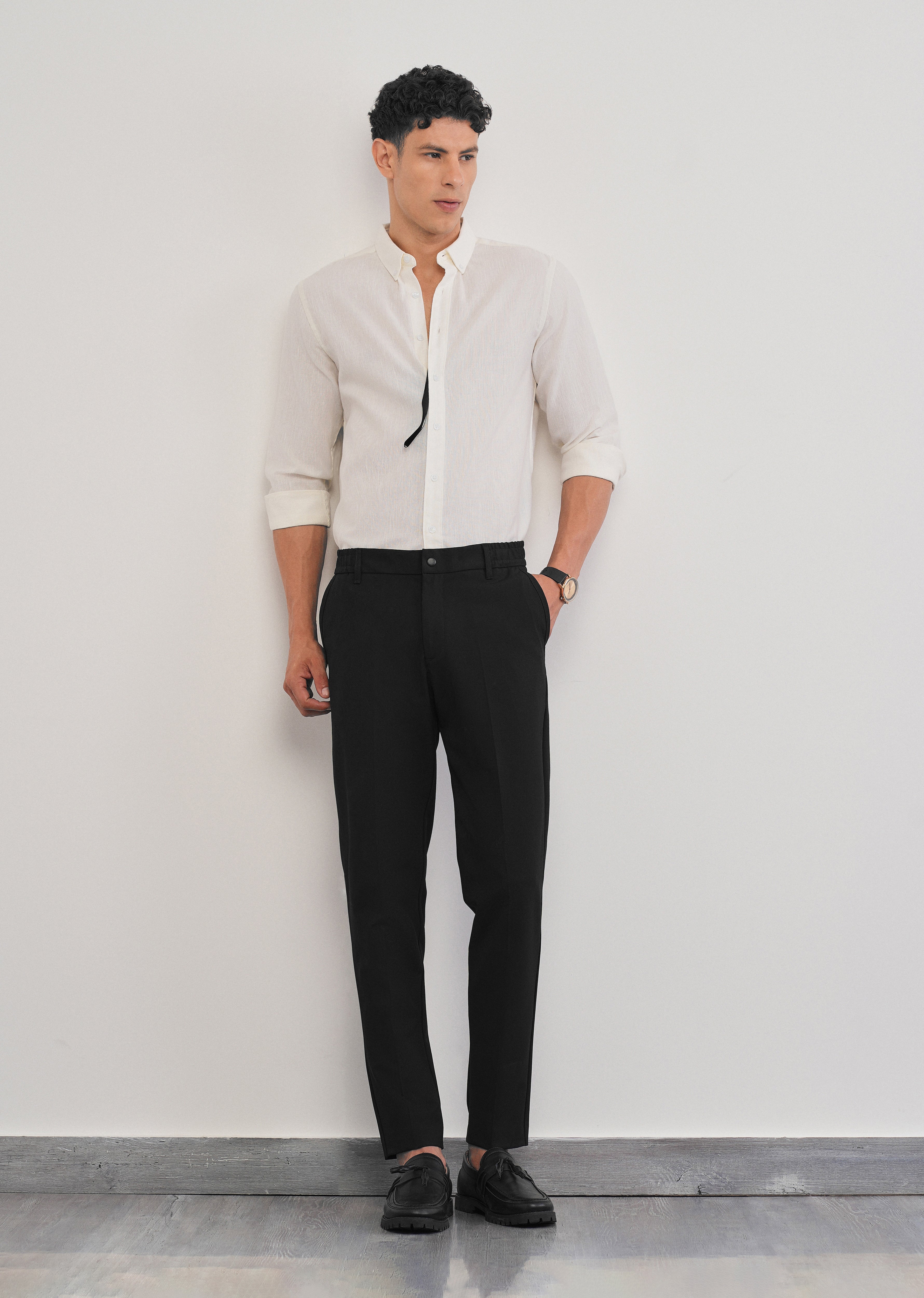 Black Semi-Elastic Slim Fit Trouser