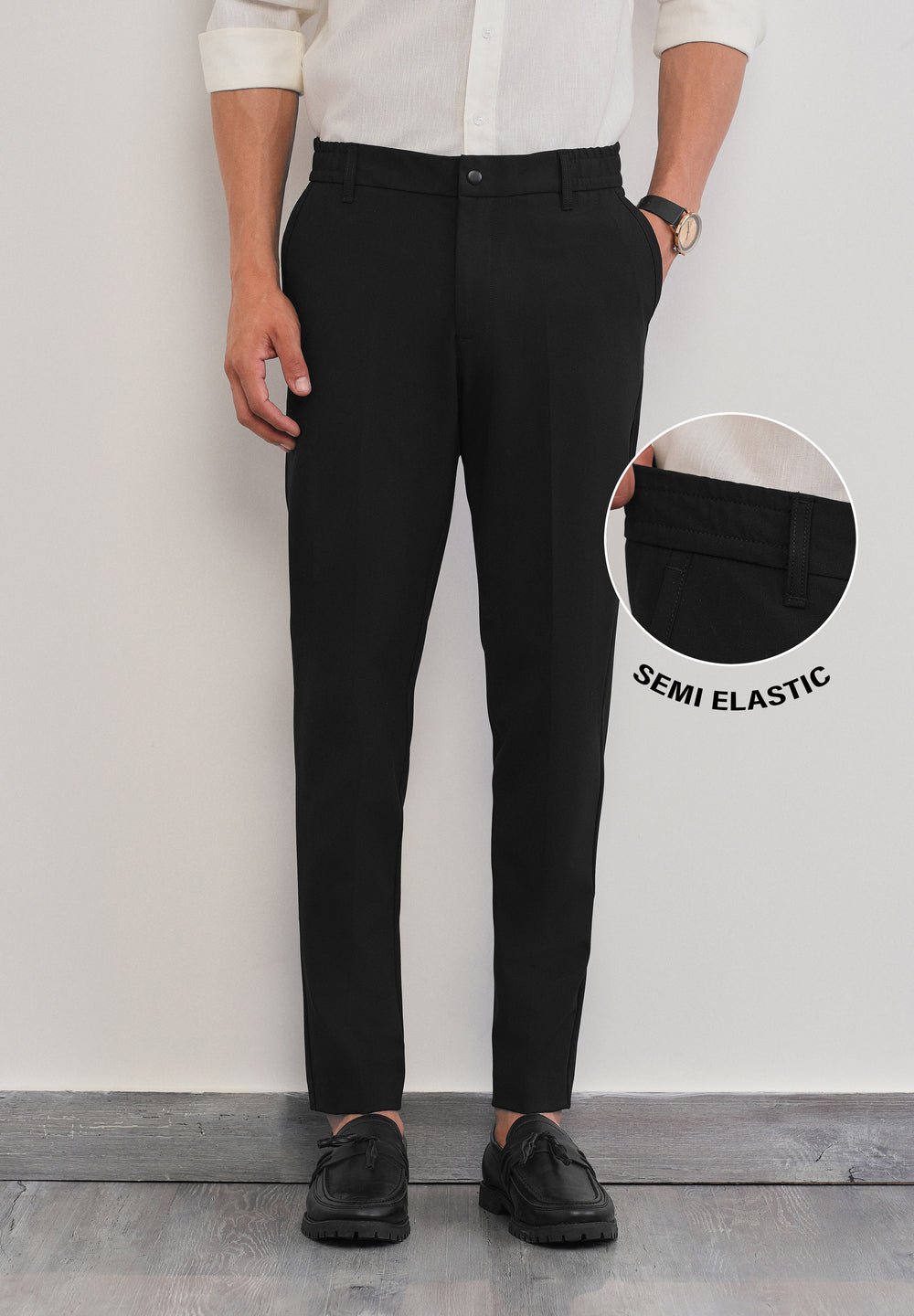 Black Semi-Elastic Slim Fit Trouser