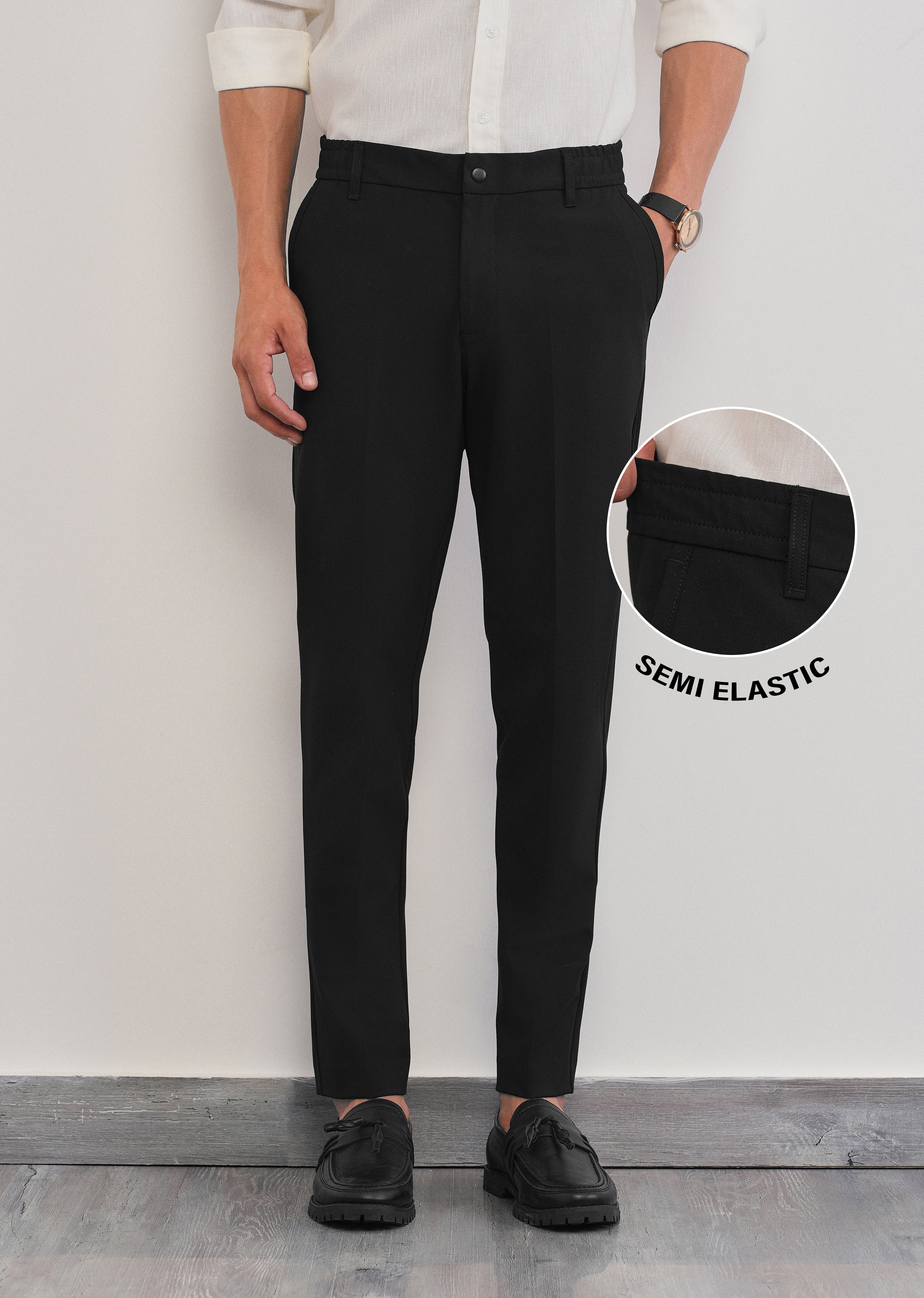 Black Semi-Elastic Slim Fit Trouser