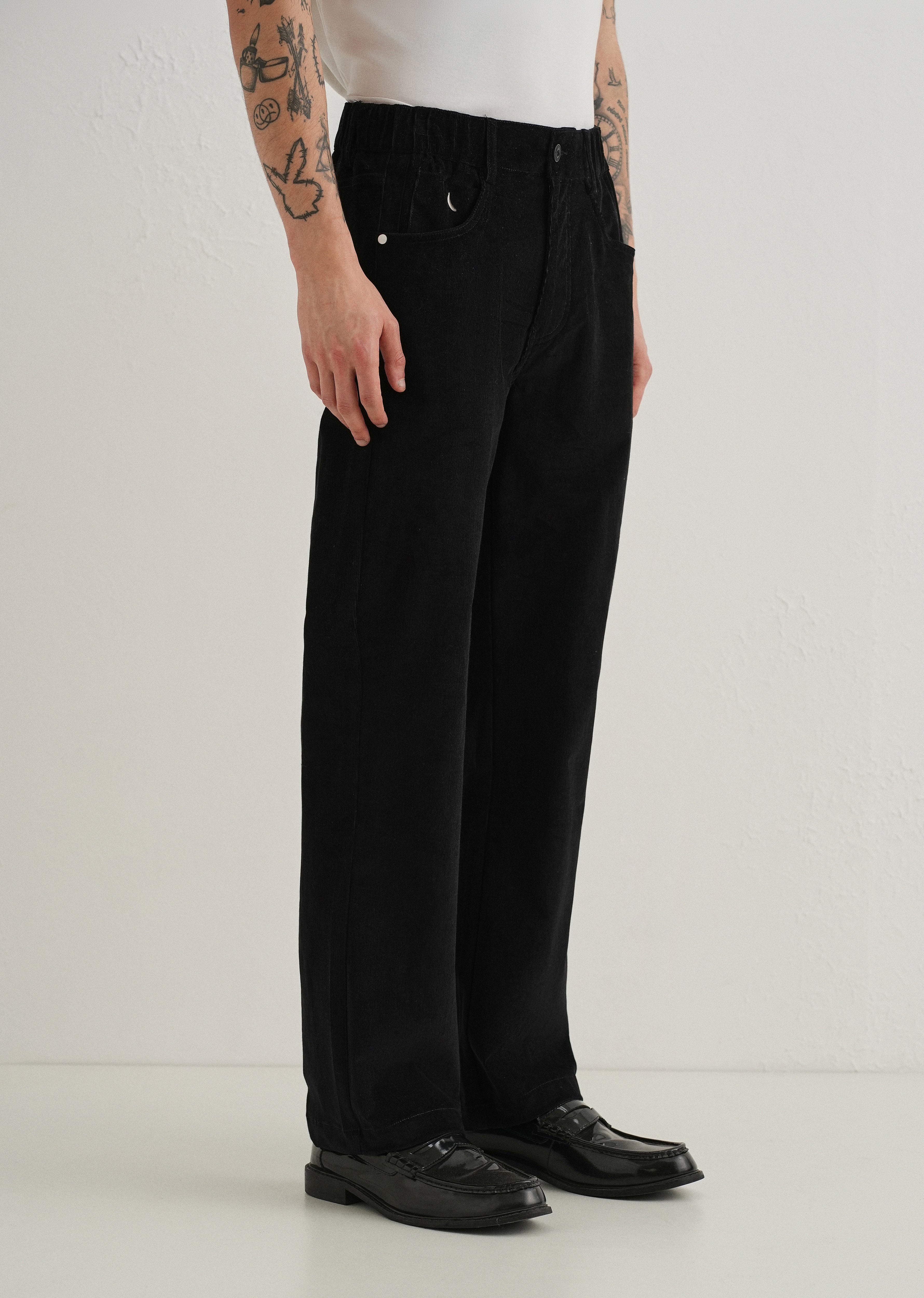 Black Semi-Elasticated Corduroy Pant