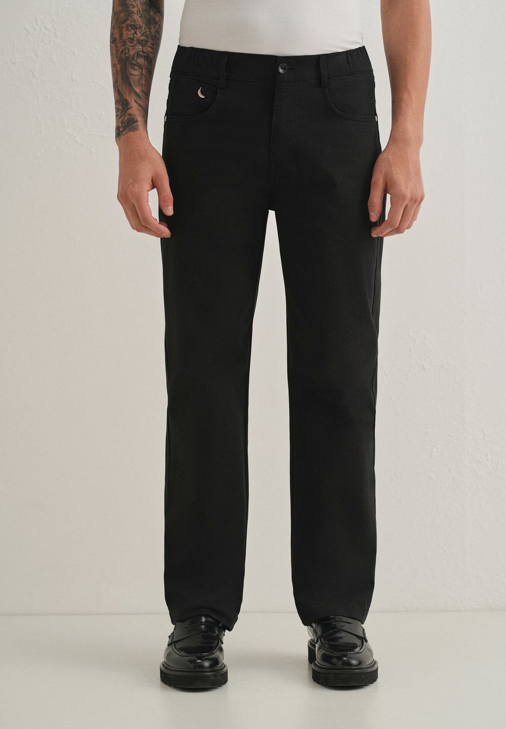 Black Semi-Elasticated Cotton Trouser