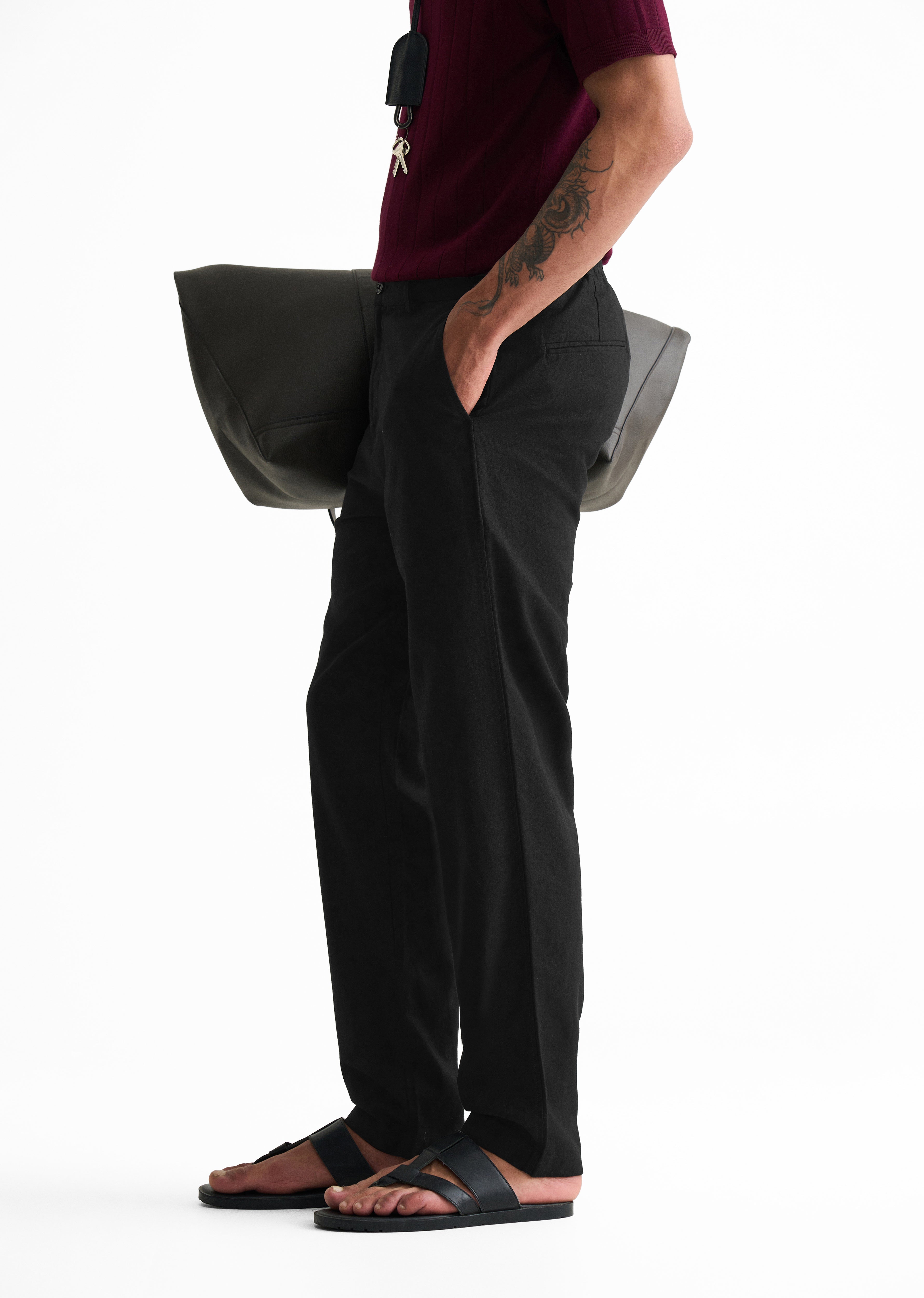 Black Semi-Elasticated Relaxed Fit Trouser
