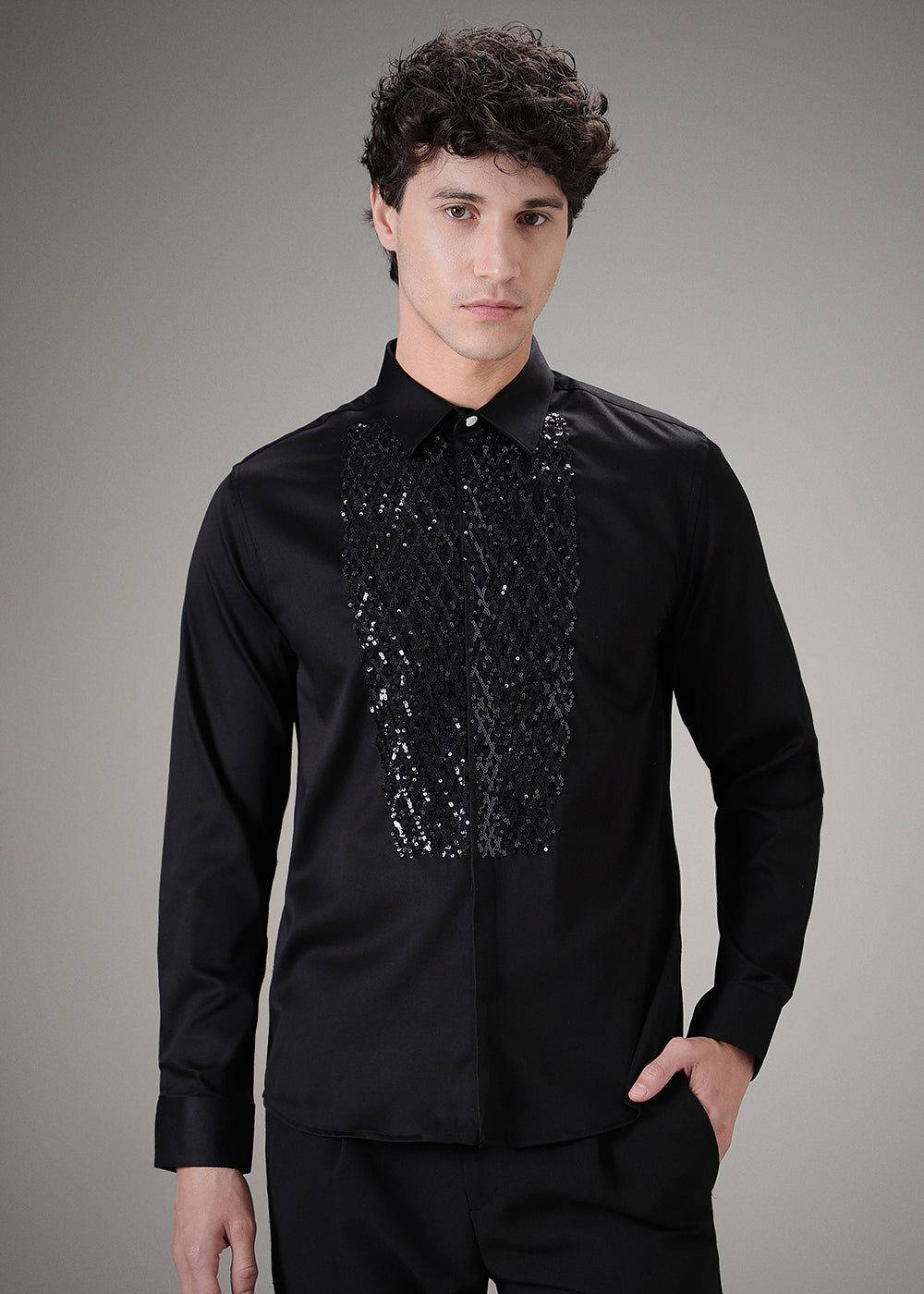 Black Sequin Designer Shirt