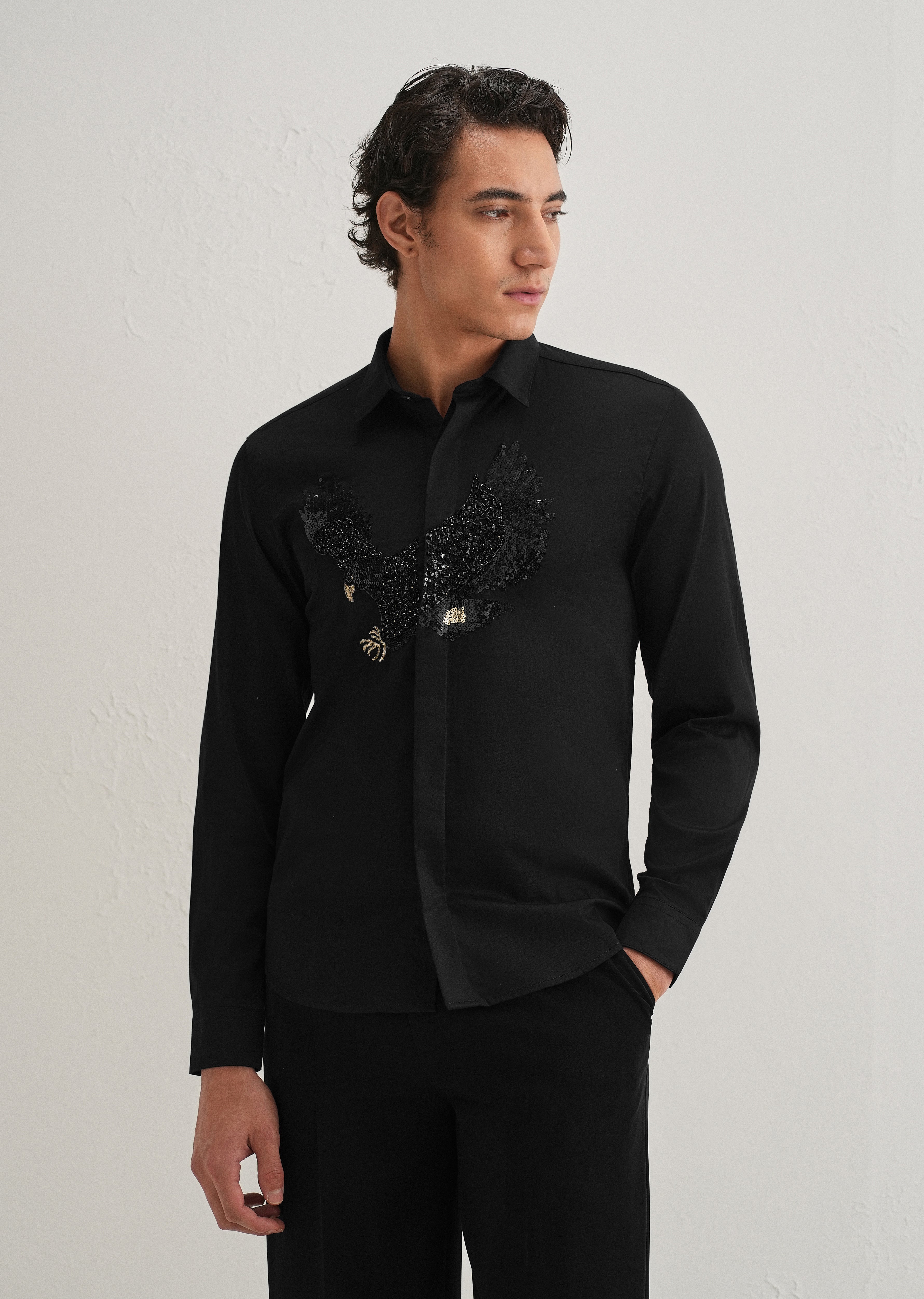 Black Sequin Handcrafted Designer Shirt
