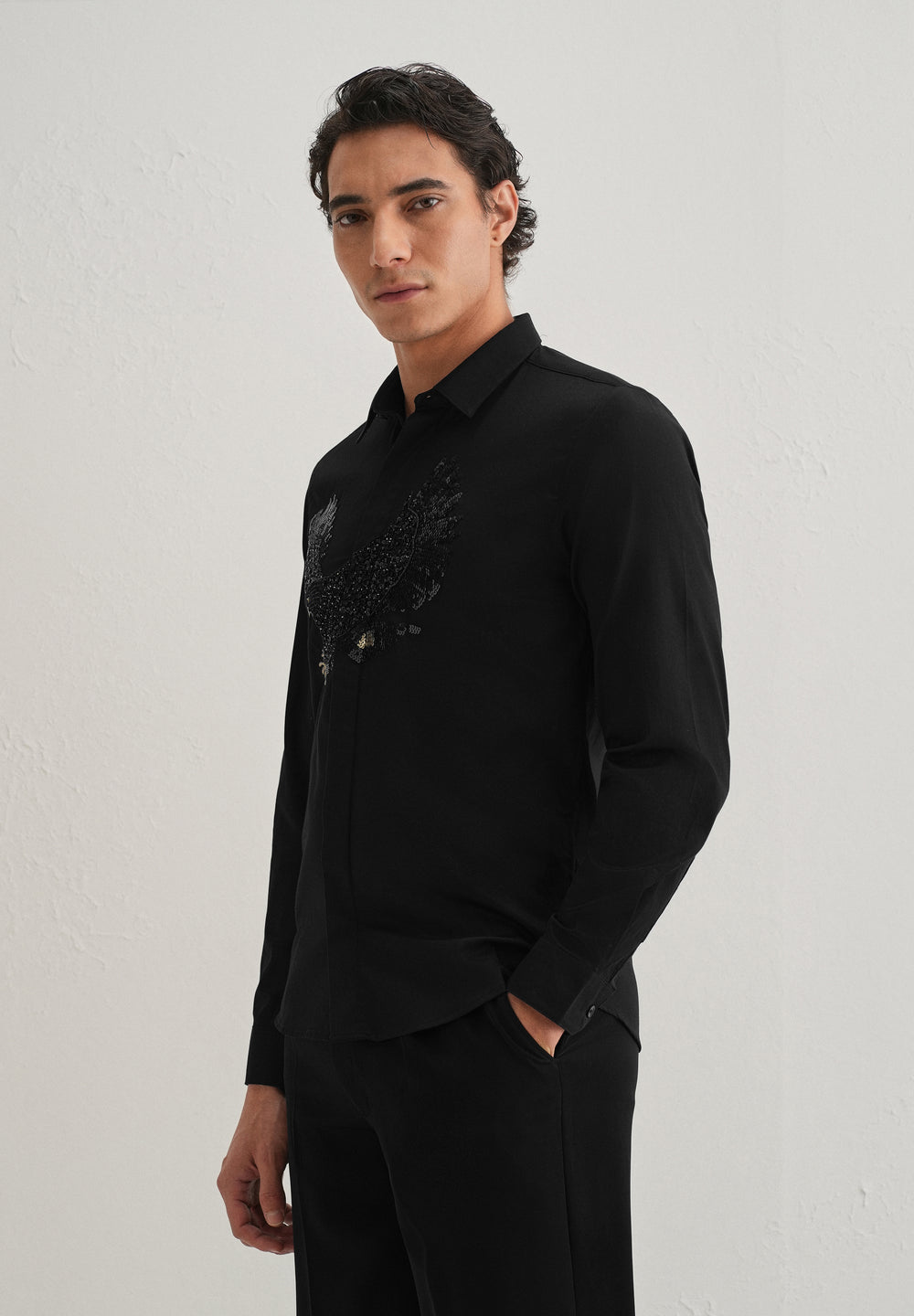 Black Sequin Handcrafted Designer Shirt