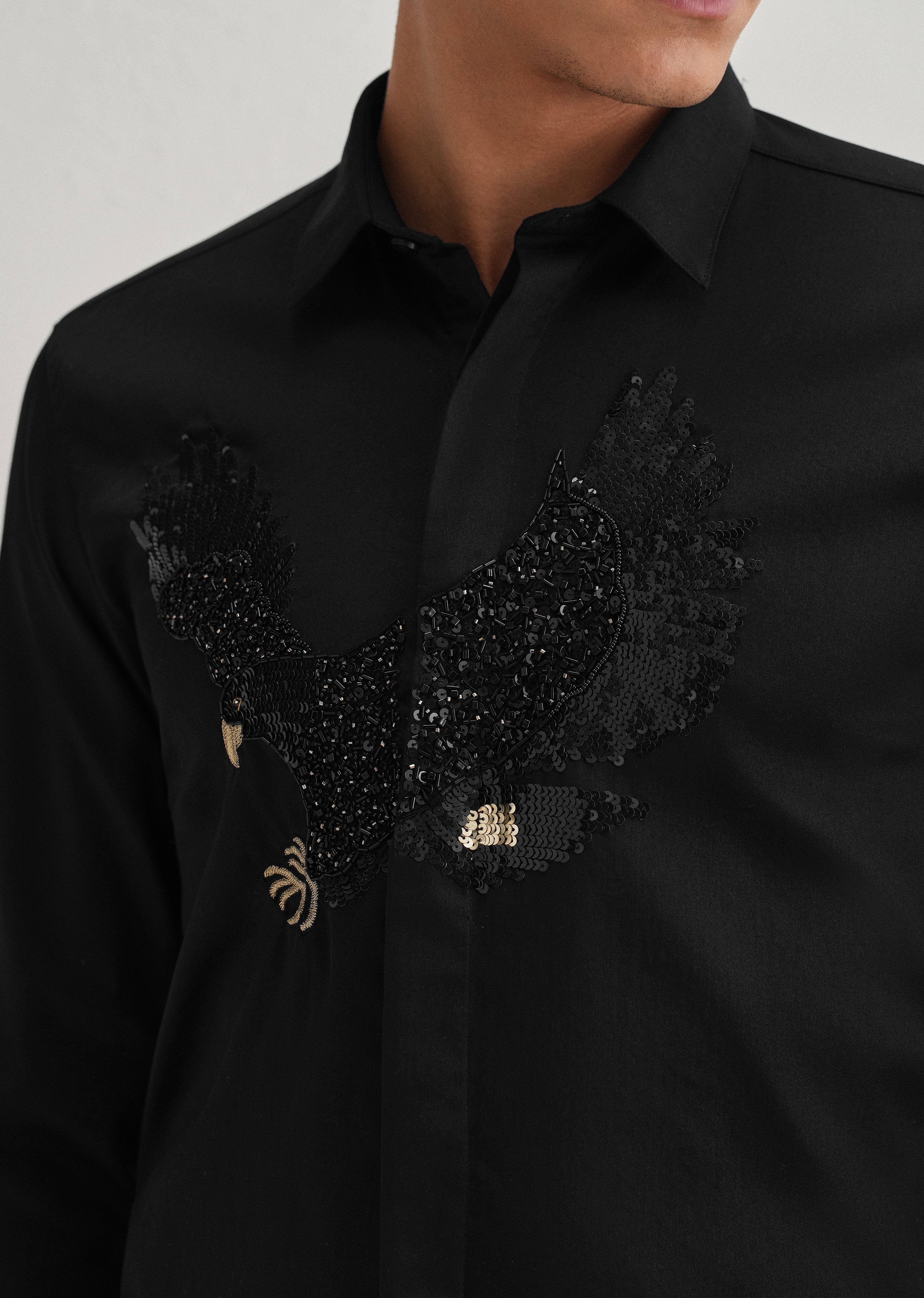 Black Sequin Handcrafted Designer Shirt