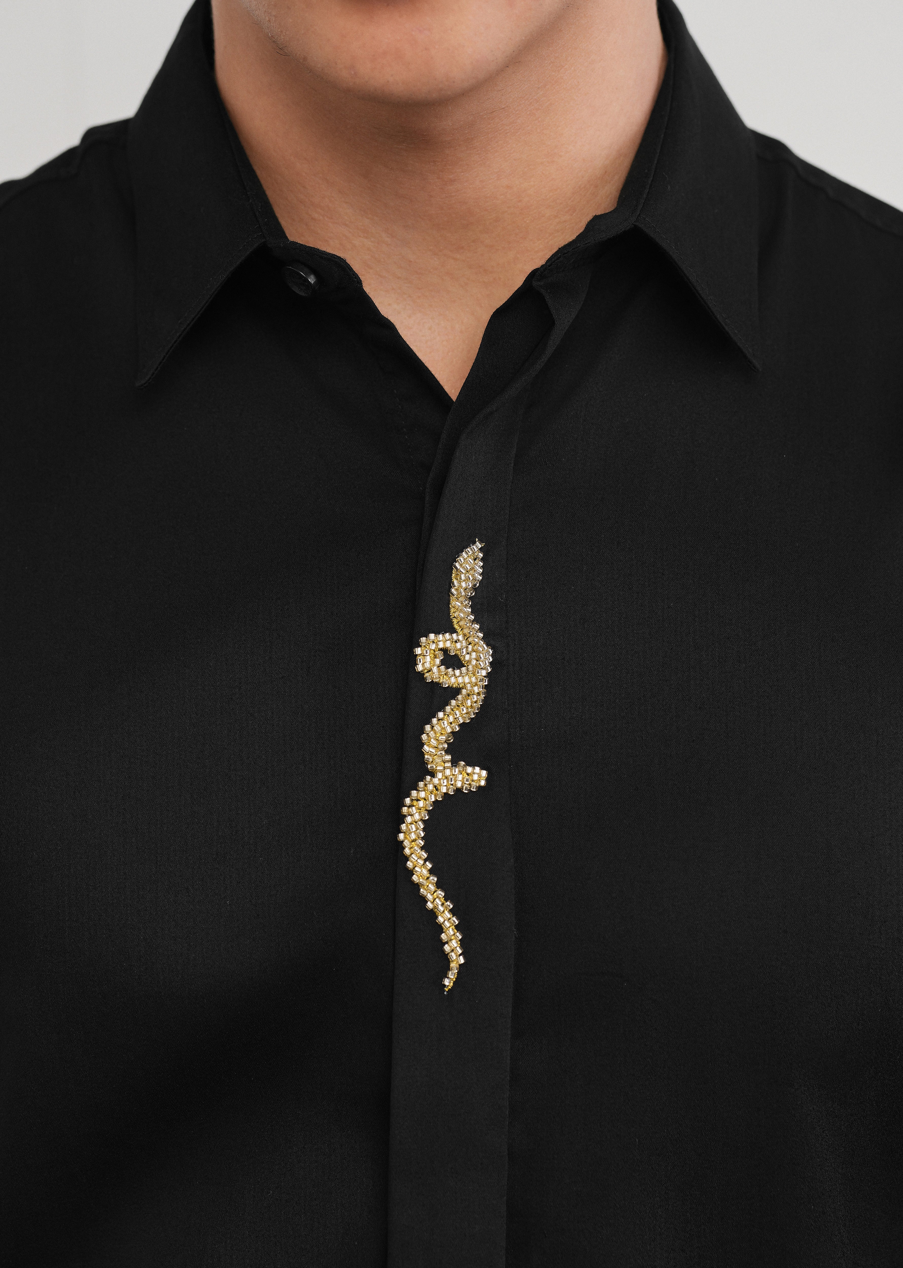 Black Serpent Beadwork Designer Shirt